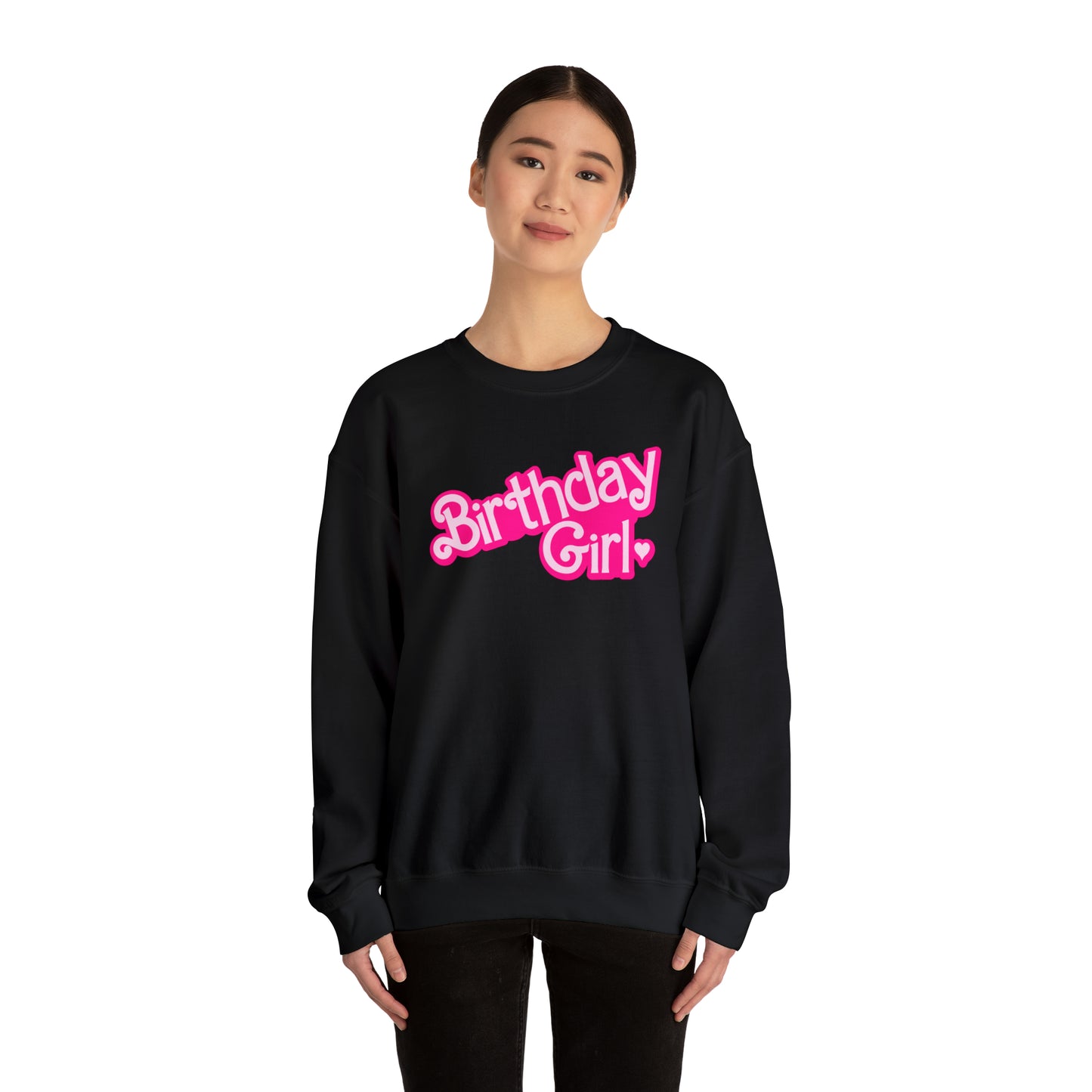 Birthday Girl with Hot Pink Barbie Font Heavy Blend™ Crewneck Sweatshirt