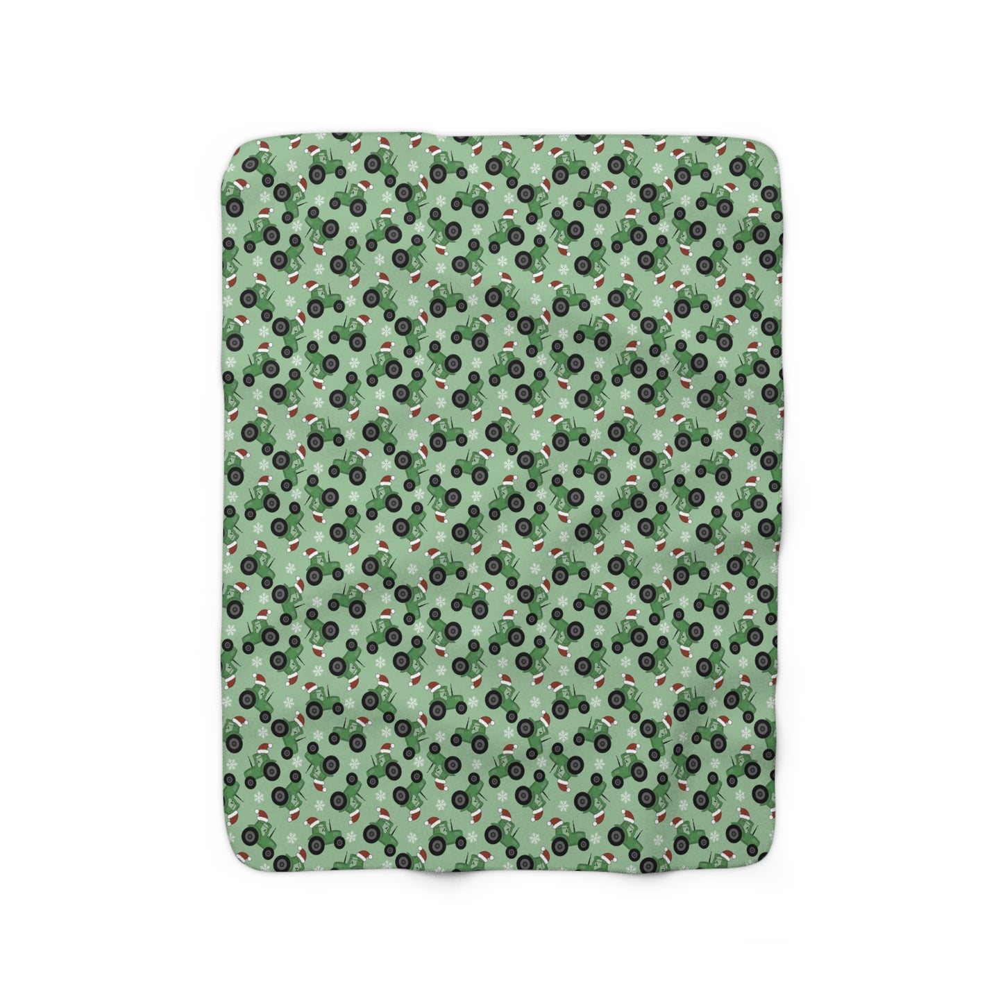 Green Christmas Santa Tractor Sherpa Fleece Blanket