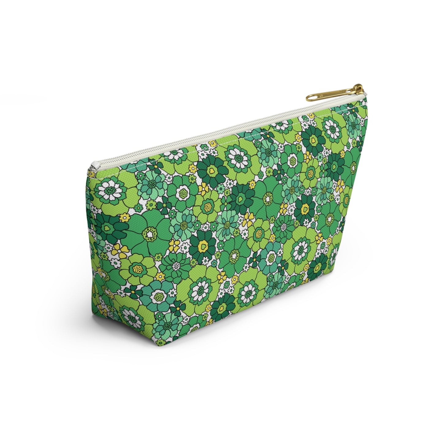 St. Patrick's Day Green Floral Print Design Accessory Pouch w T-bottom