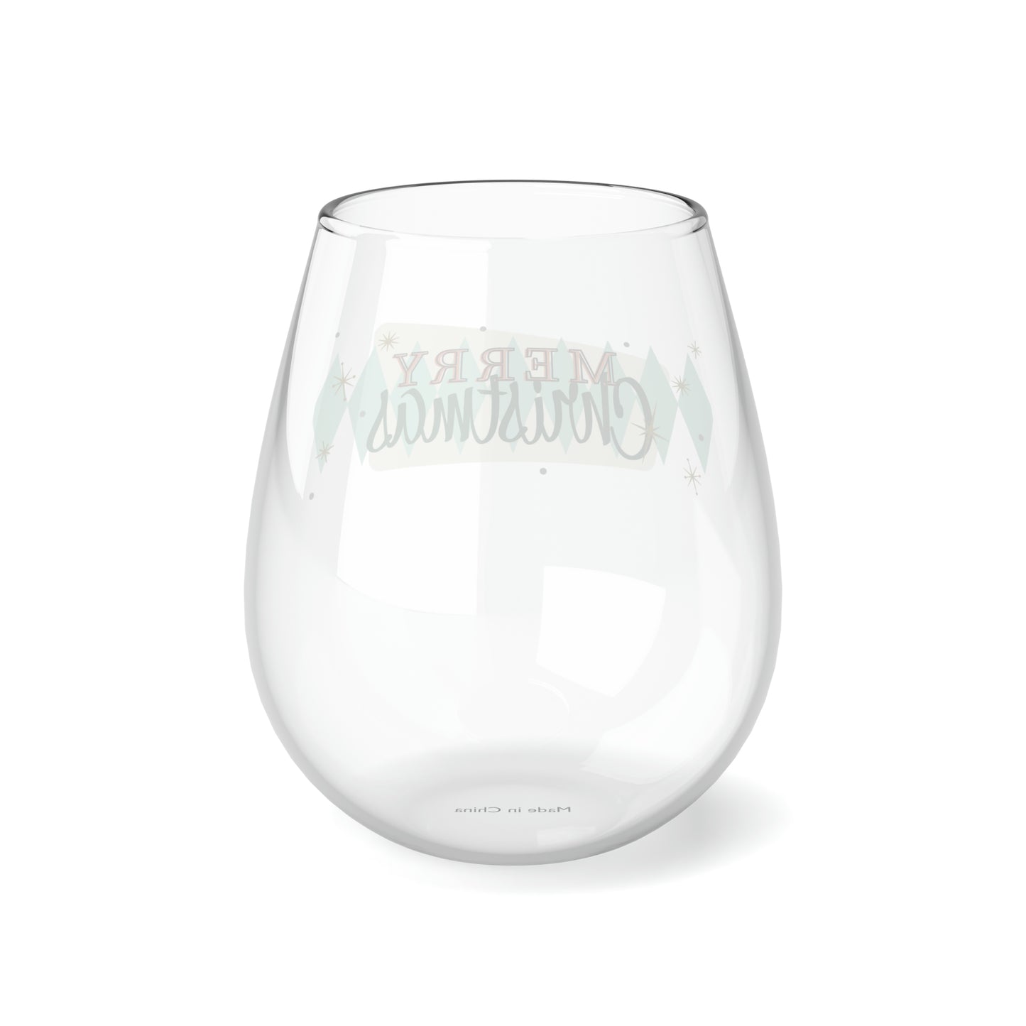 Retro Merry Christmas Stemless Wine/ Glass, 11.75oz