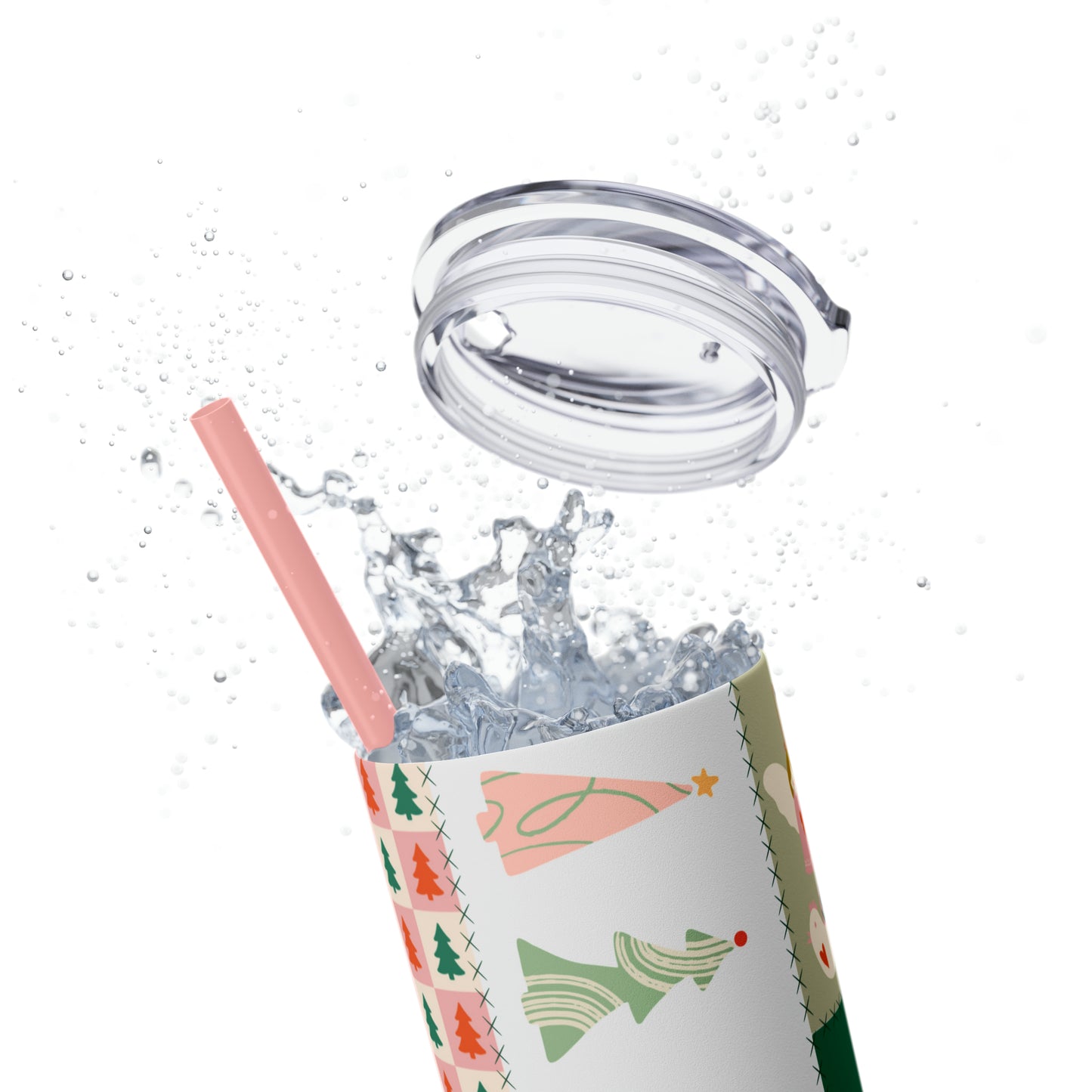 Boho Christmas Printed Holiday Skinny Tumbler with Straw, 20oz