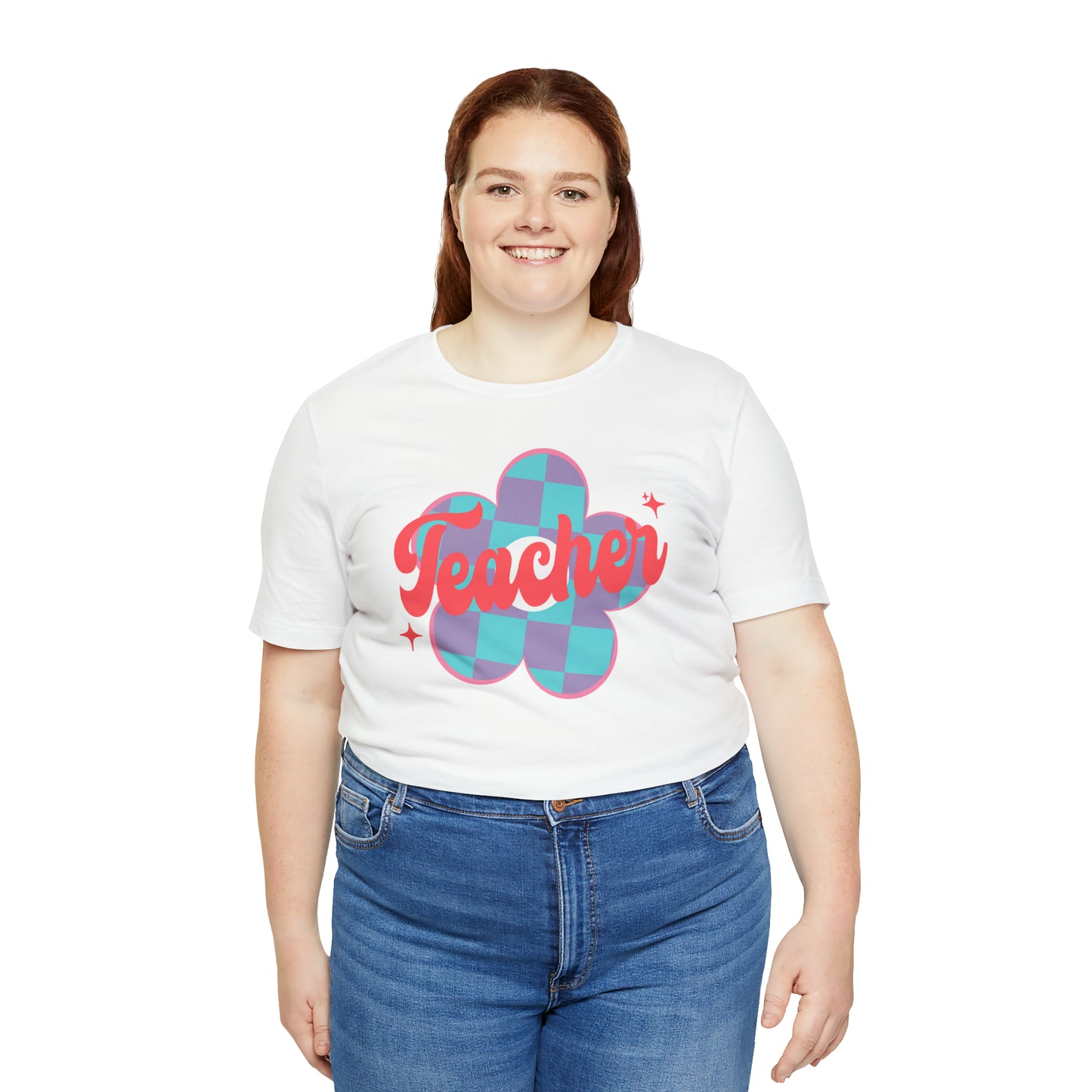 Purple and Blue Plaid Daisey Teacher T-Shirt