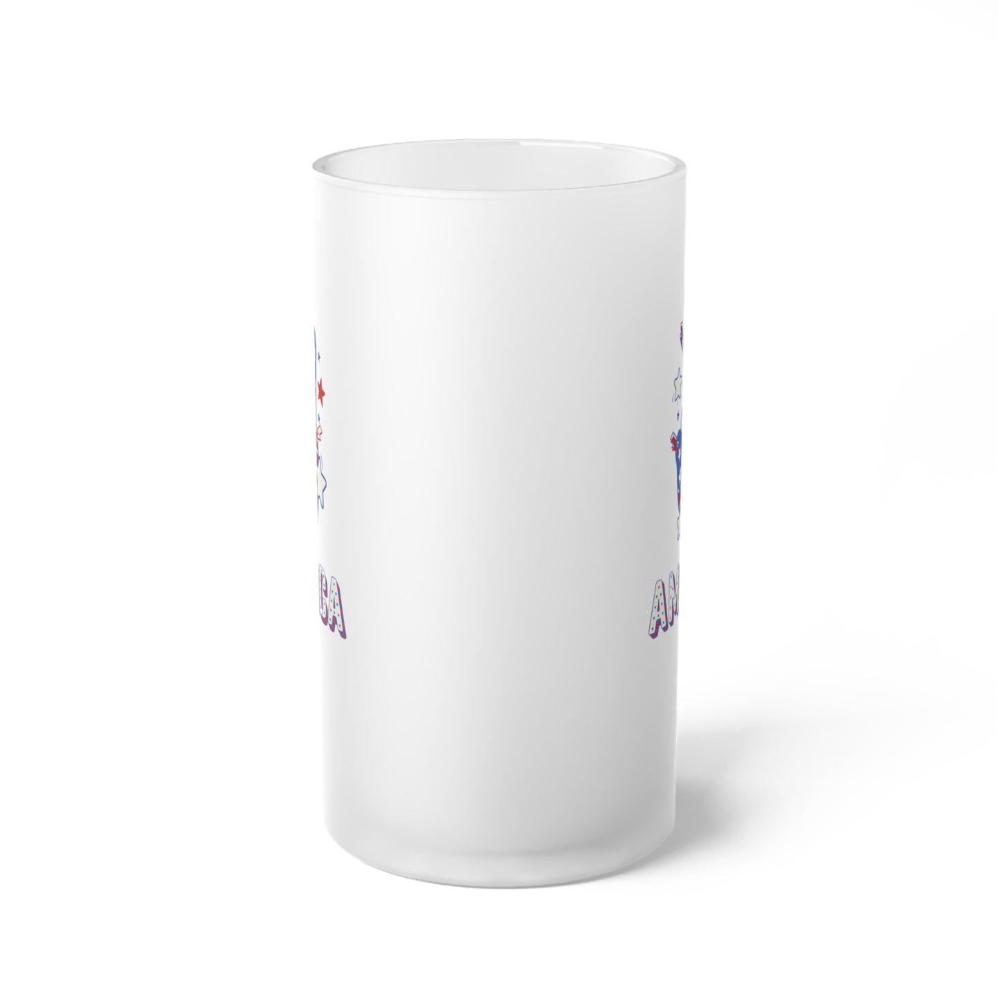 America with a Peach Hand United States / USA/ 4th of July Frosted Glass Beer Mug