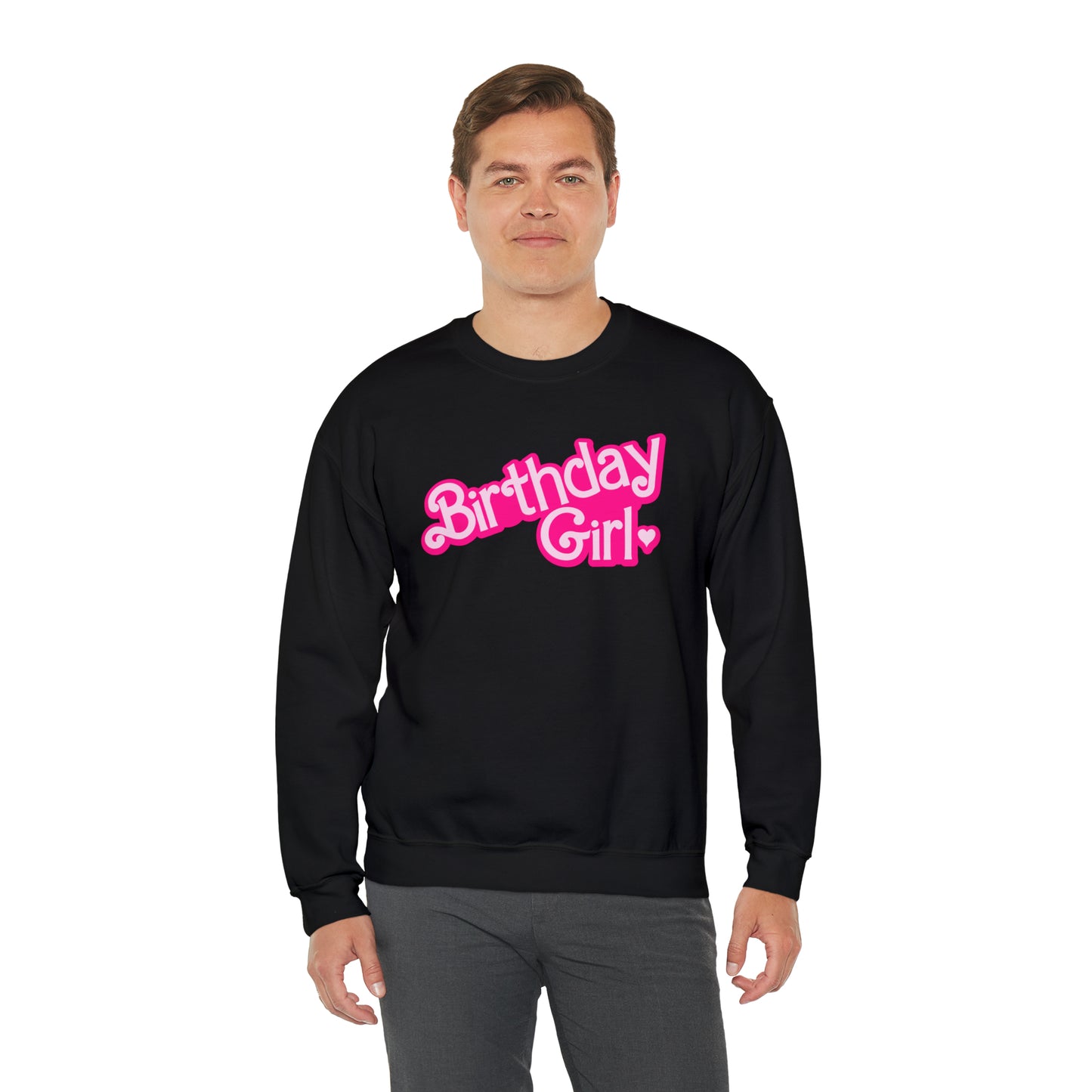 Birthday Girl with Hot Pink Barbie Font Heavy Blend™ Crewneck Sweatshirt