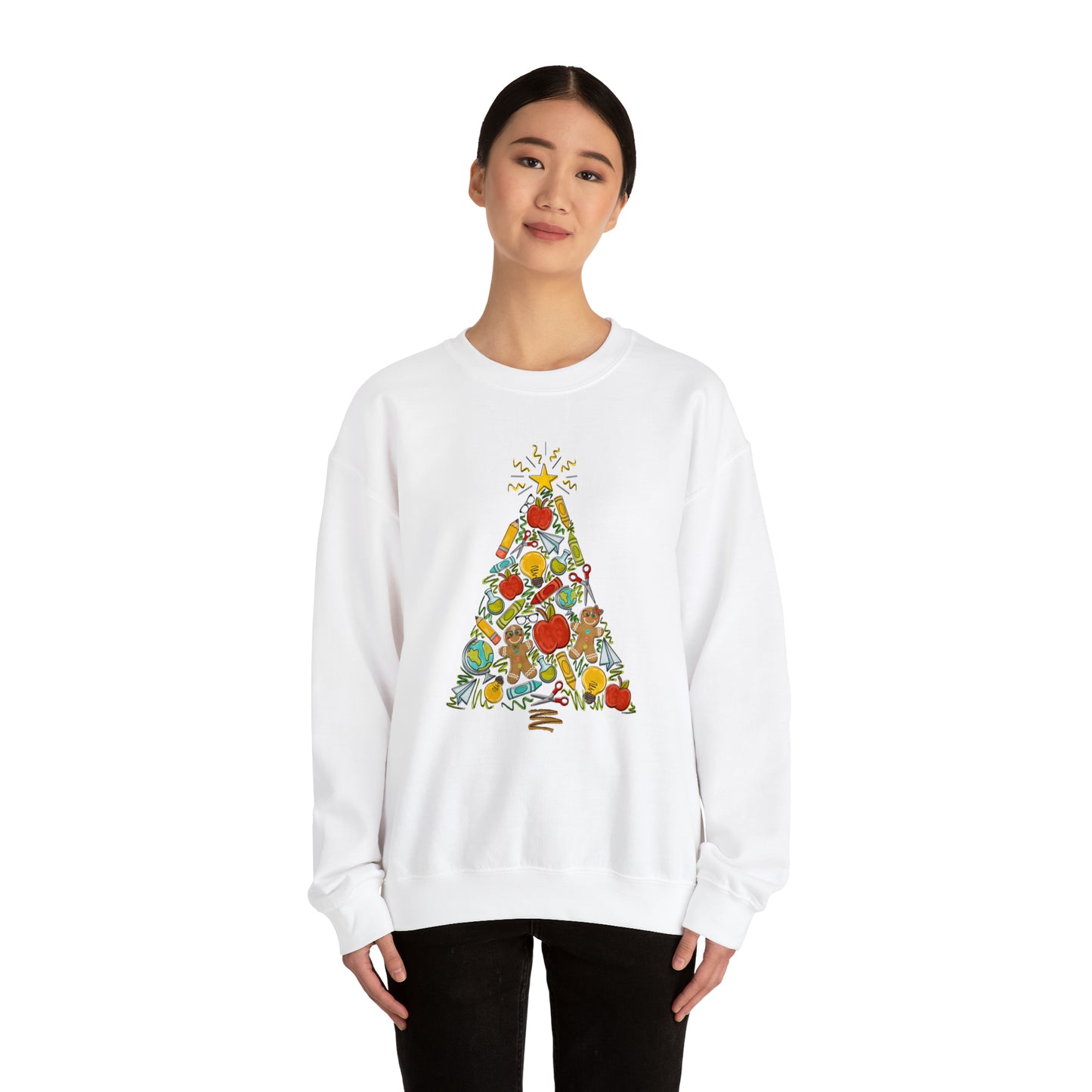 Teacher Supplies Christmas Tree Heavyweight Crewneck Sweatshirt