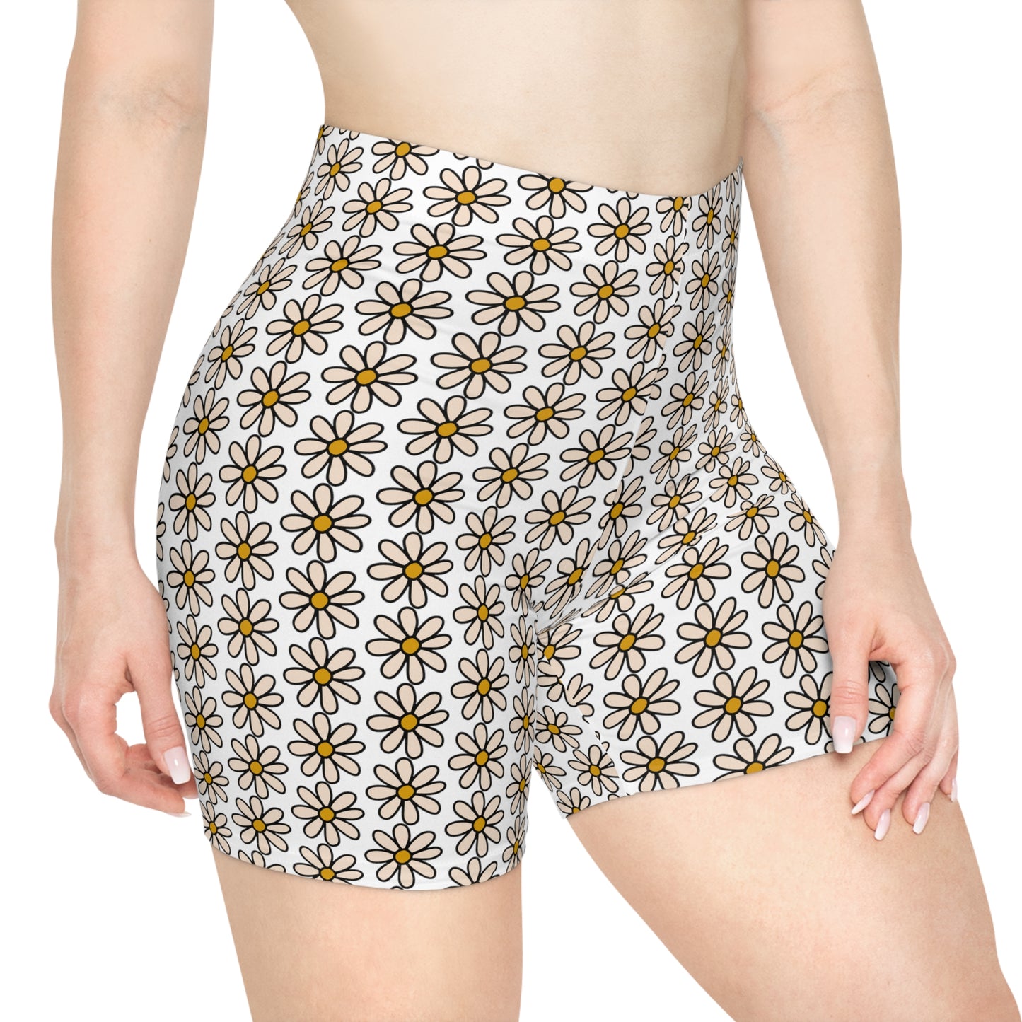 Light Rose Daisy Patterned Women's Biker Shorts