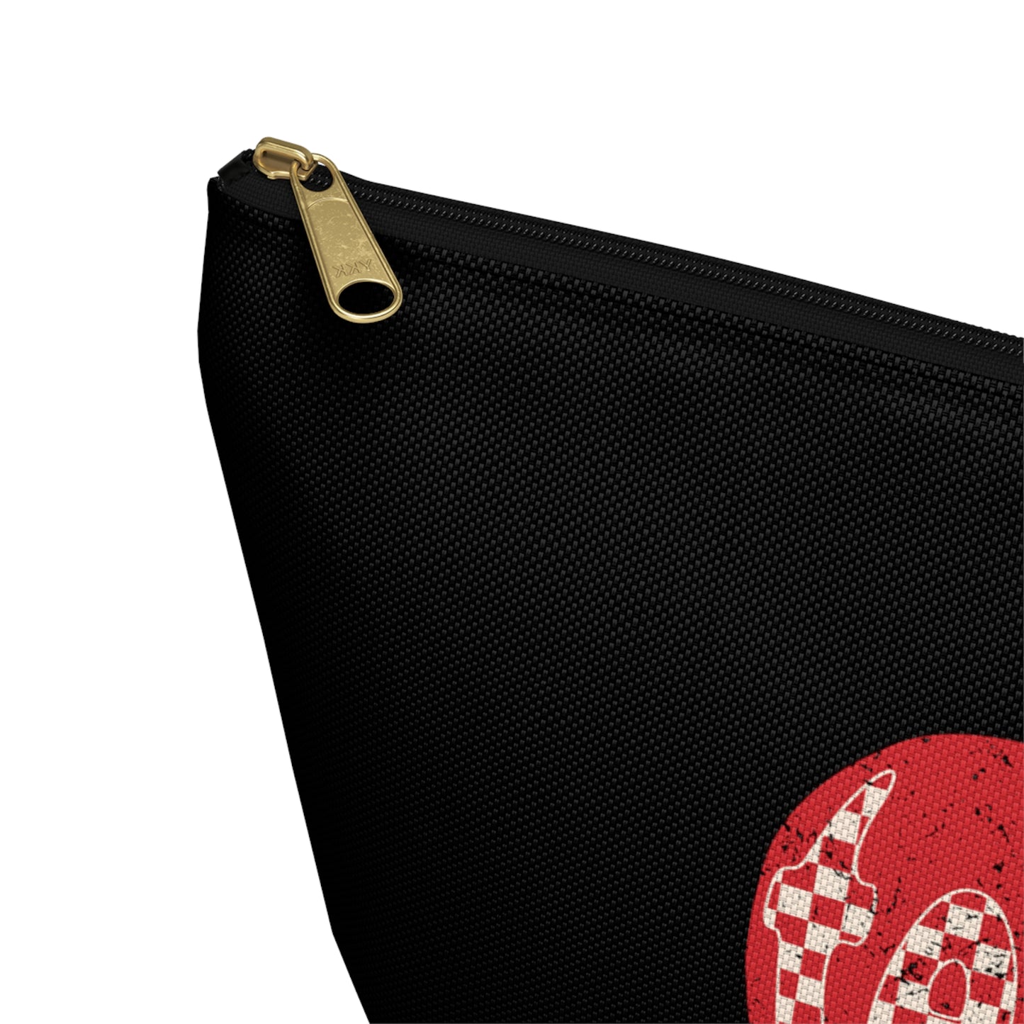 Distressed Teacher Checkered Apple Print Design Accessory Pouch w T-bottom - Black