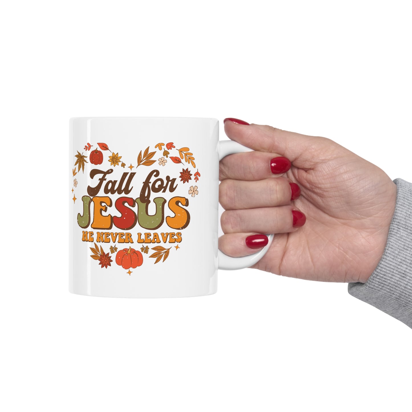 Fall for Jesus Heart Made of Leaves Ceramic Mug 11oz
