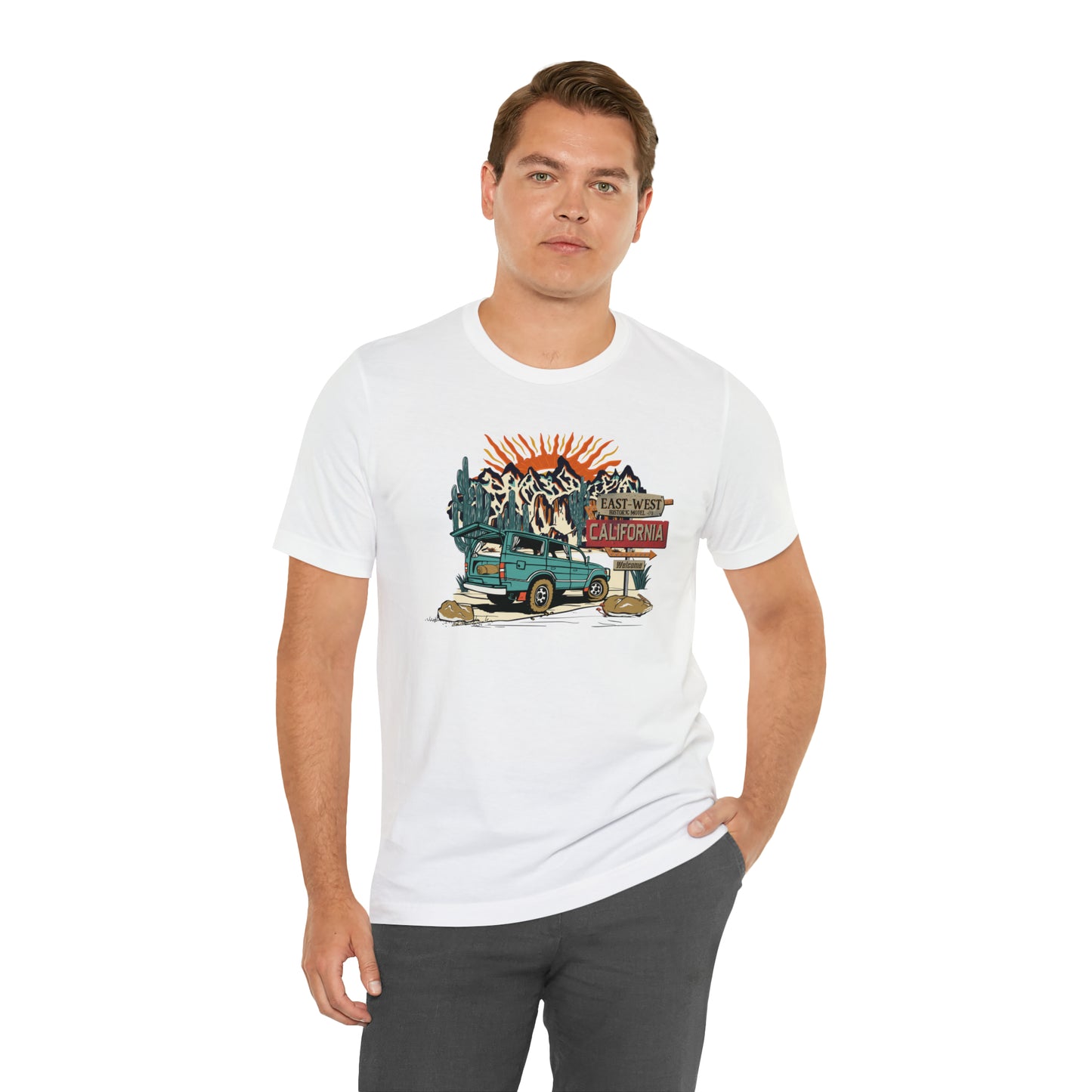 Vintage Mountain Scene with Bronco Unisex Jersey Short Sleeve Tee
