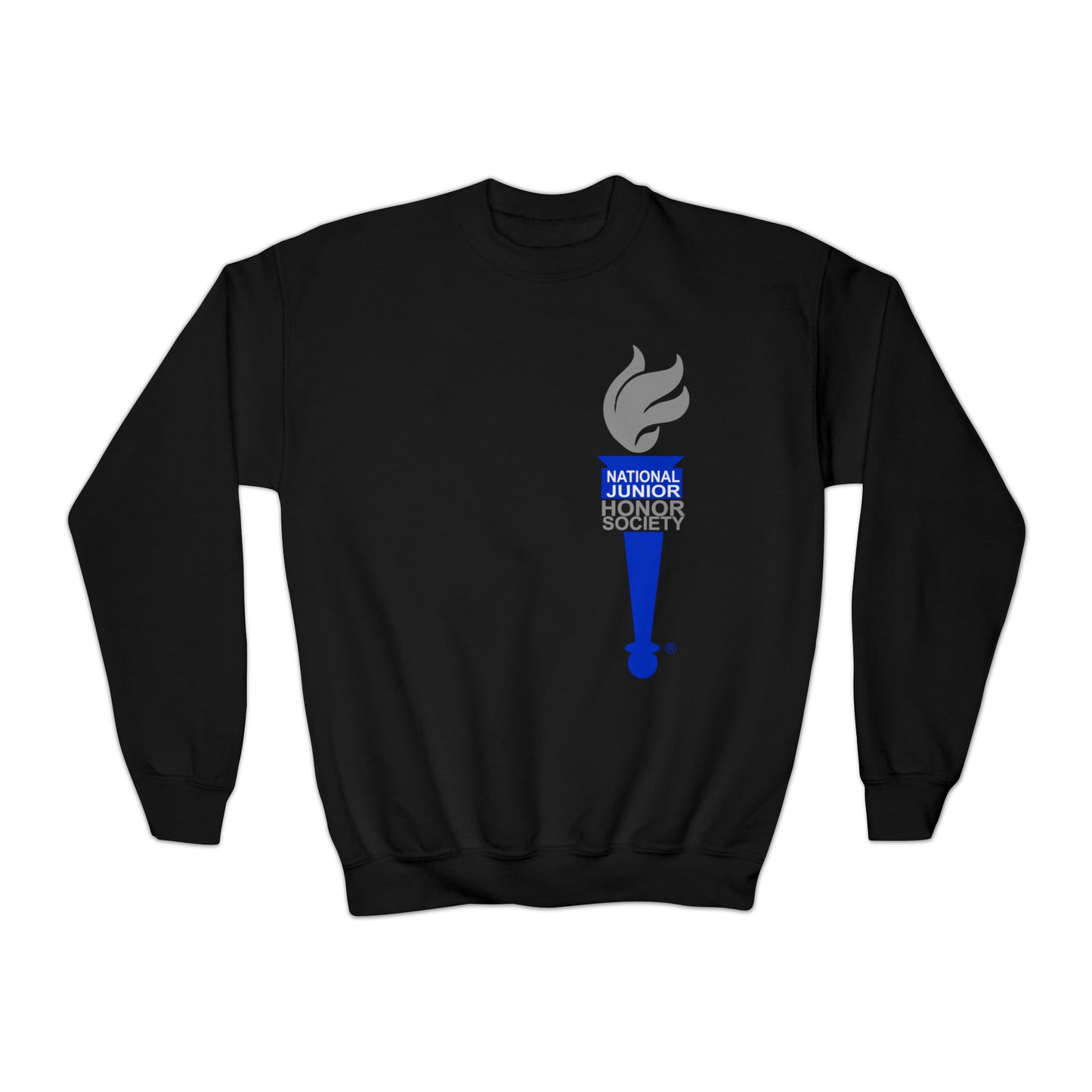 YOUTH - Front and Back Design - National Junior Honor Society Royal Torch (front) and Circular Character Torch (back) Youth Crewneck Sweatshirt