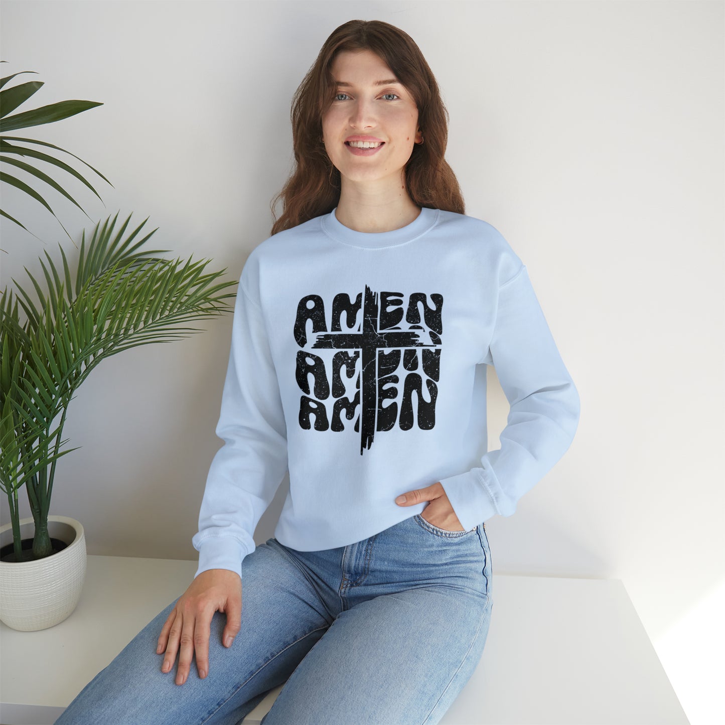 Amen Amen Amen with Cross Design Heavy Blend™ Crewneck Sweatshirt