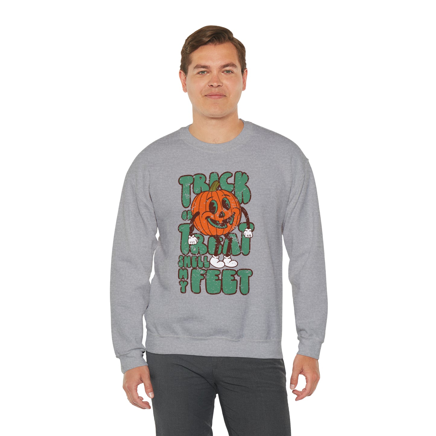 Distressed Trick or Treat Smell My Feet Heavy Blend™ Crewneck Sweatshirt