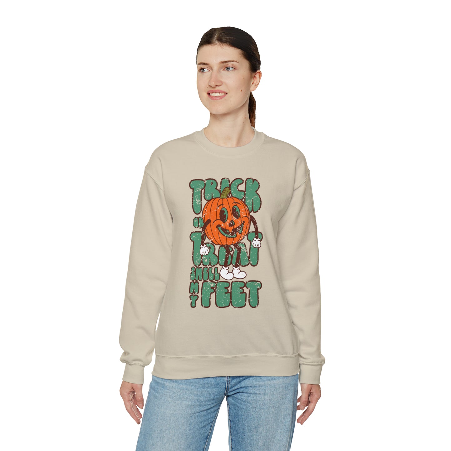 Distressed Trick or Treat Smell My Feet Heavy Blend™ Crewneck Sweatshirt