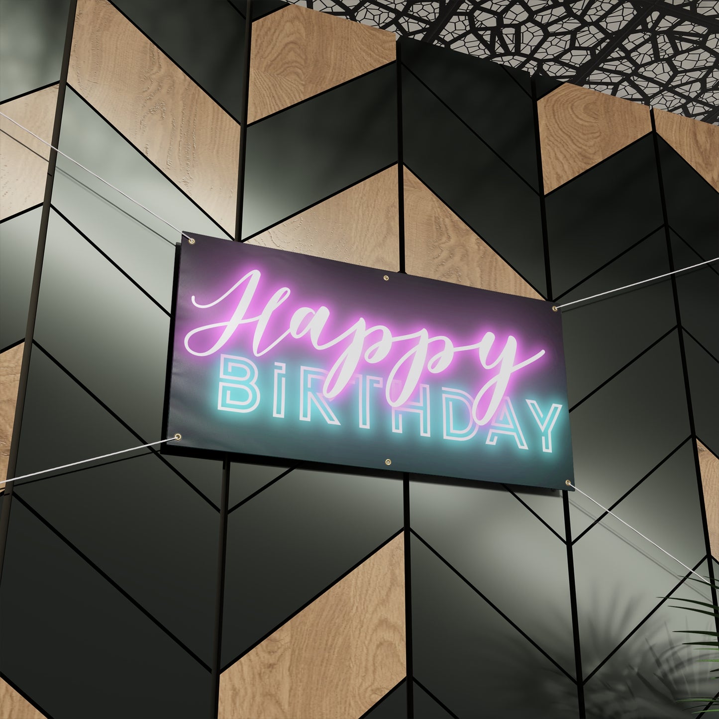 Happy Birthday Neon Font Black Matte Banner