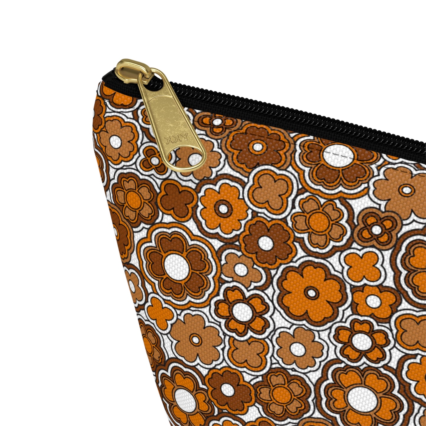 Flower Power Retro Brown Floral Print Design  Accessory Pouch w T-bottom