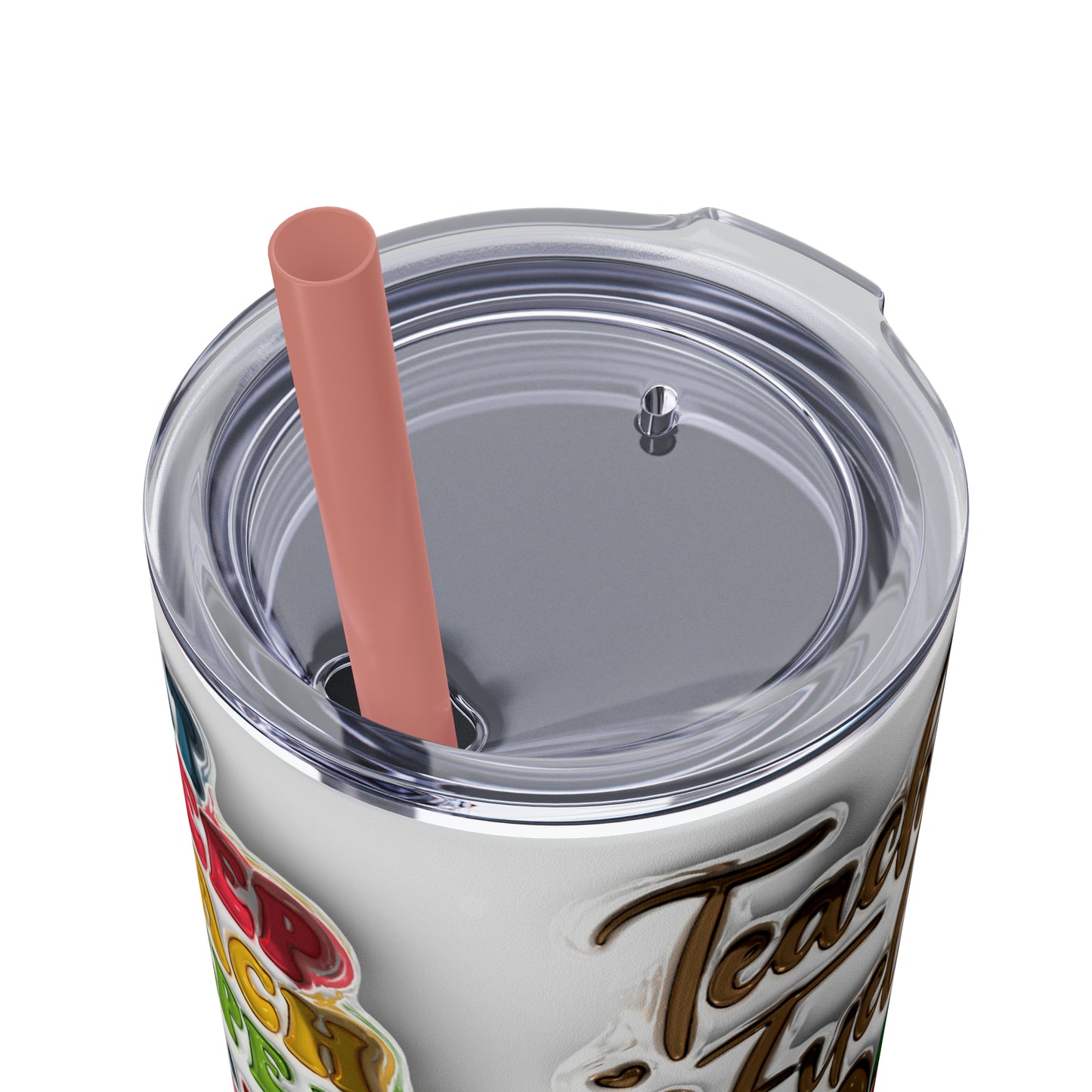 A+ Teacher Quotes Collage Skinny Tumbler with Straw, 20oz