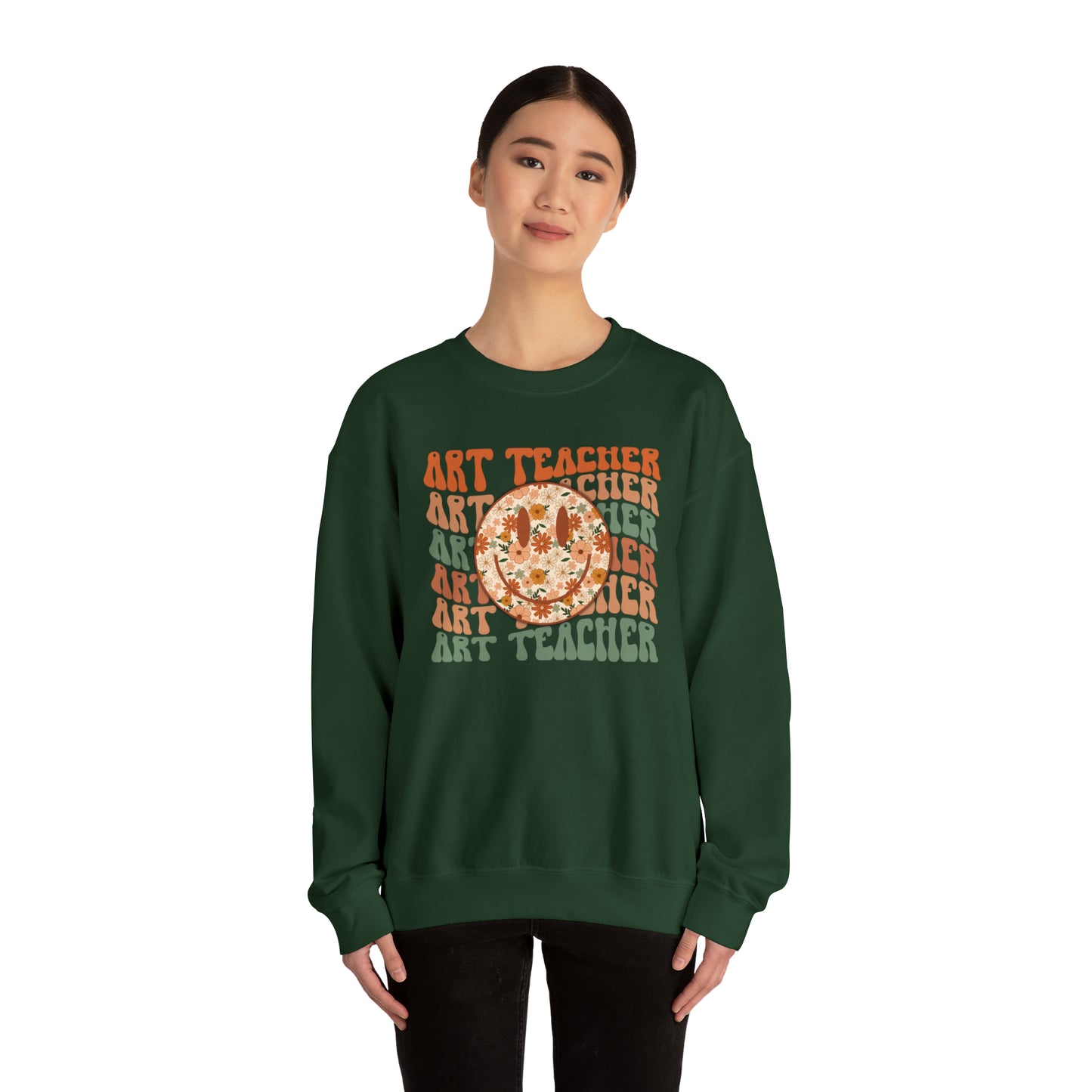 Art Teacher with Smiley Face Heavyweight Crewneck Sweatshirt