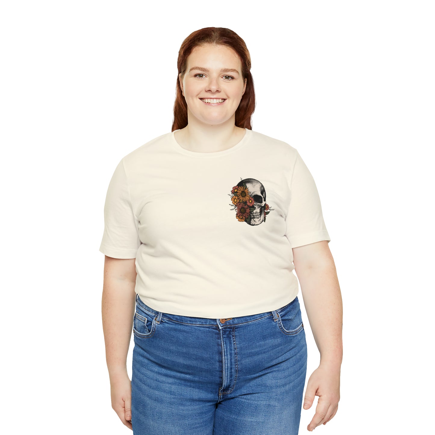 Floral Skeleton Head Front and Back Design T-Shirt