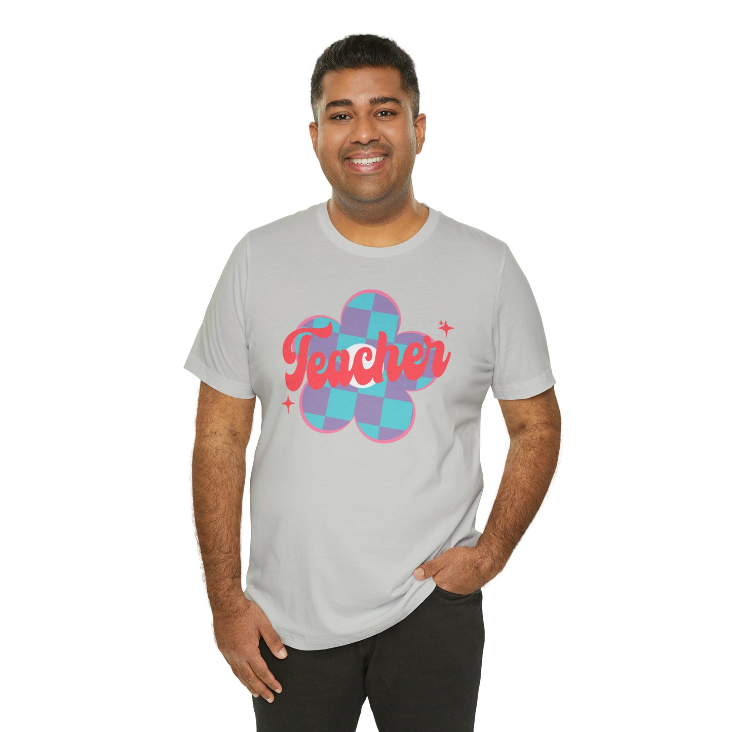 Purple and Blue Plaid Daisey Teacher T-Shirt