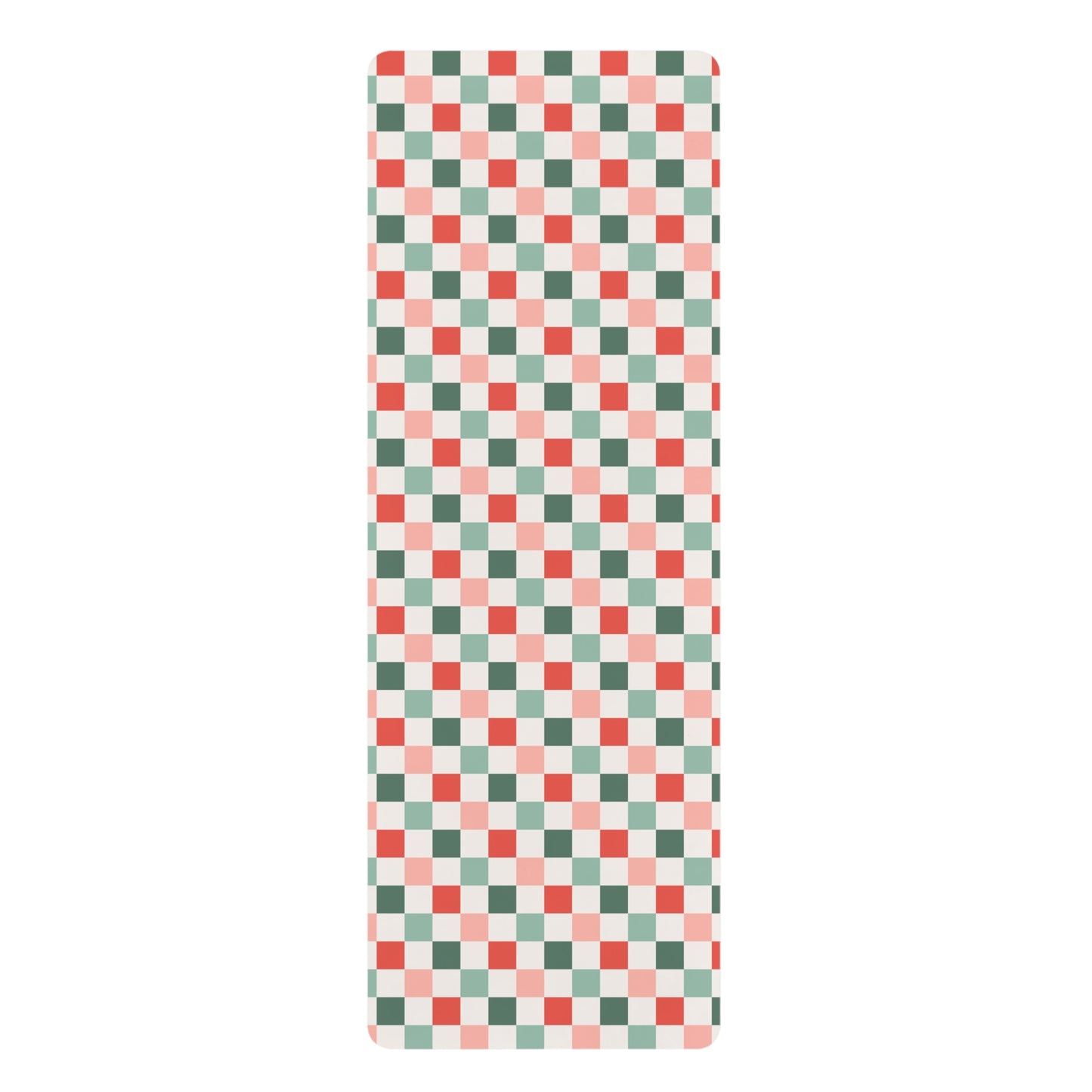 Christmas Checkerboard Green Red Sage and Pink Pattern Rubber Yoga Mat
