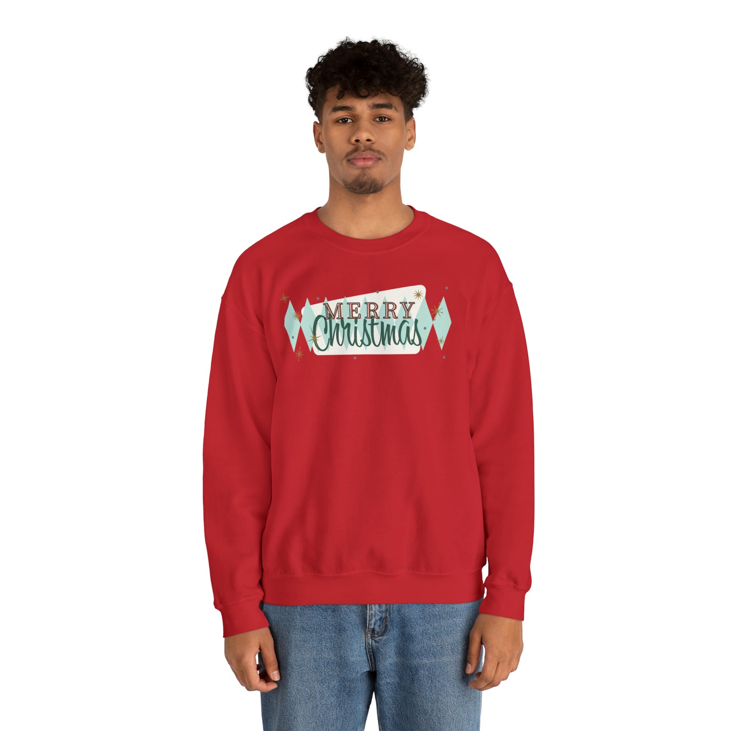 Merry Christmas Diamond Diner Pattern Holiday Unisex Heavy Blend™ Crewneck Sweatshirt