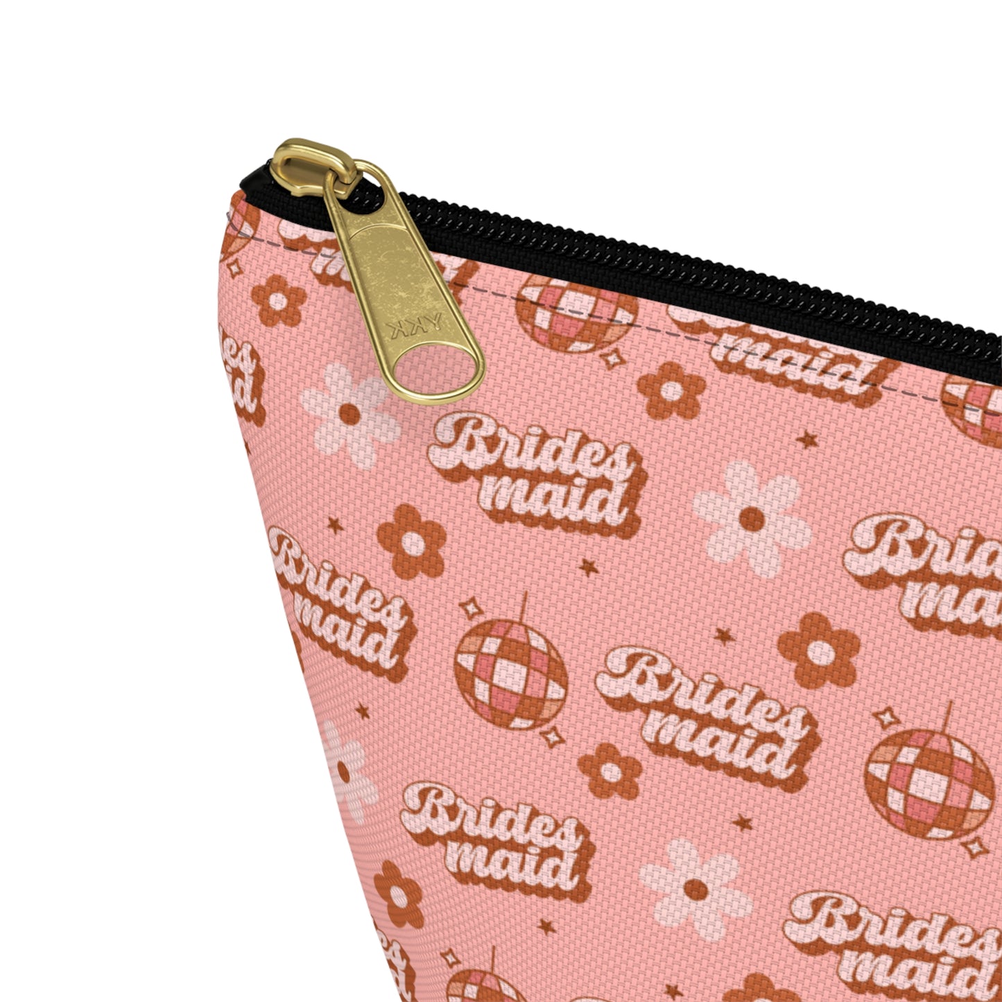 Retro Bridesmaid Pink Disco Ball Print Design Accessory Pouch w T-bottom