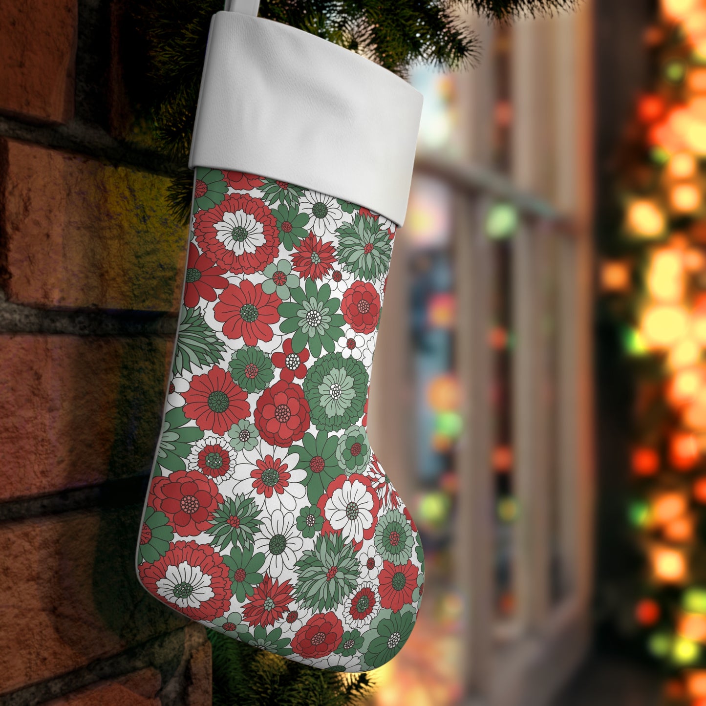Retro Floral Christmas Holiday Stocking