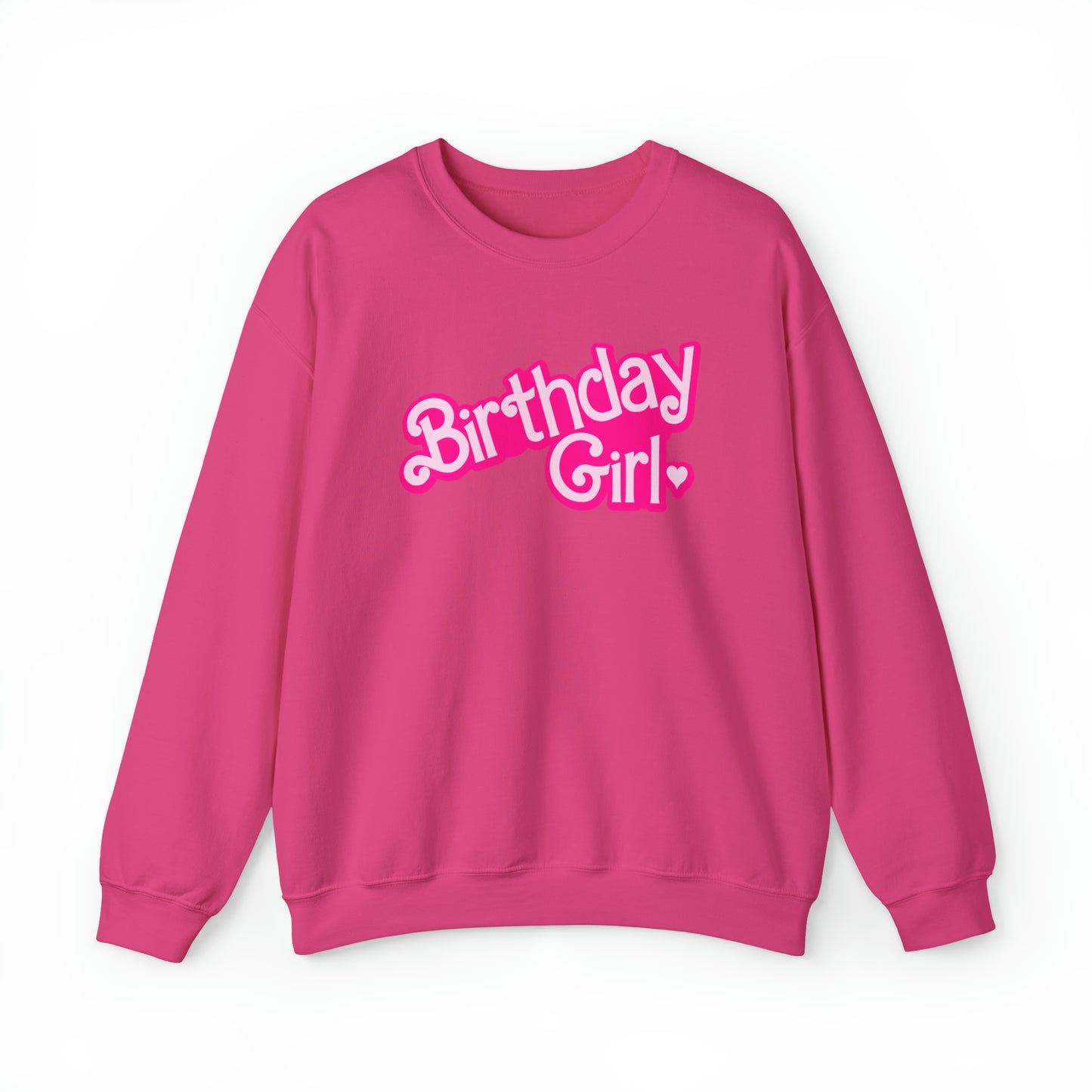 Birthday Girl with Hot Pink Barbie Font Heavy Blend™ Crewneck Sweatshirt