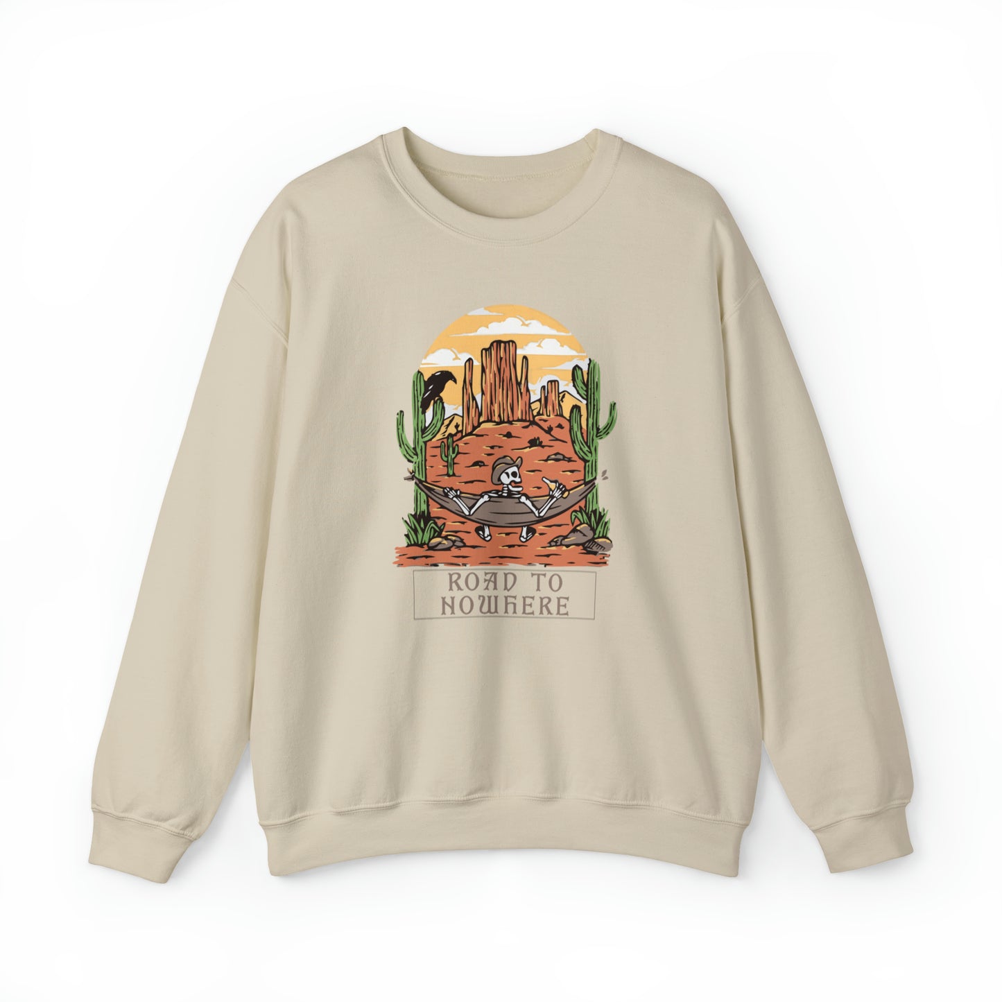 Road to Nowhere Skeleton Fall Halloween Retro Warm Colored Unisex Heavy Blend™ Crewneck Sweatshirt