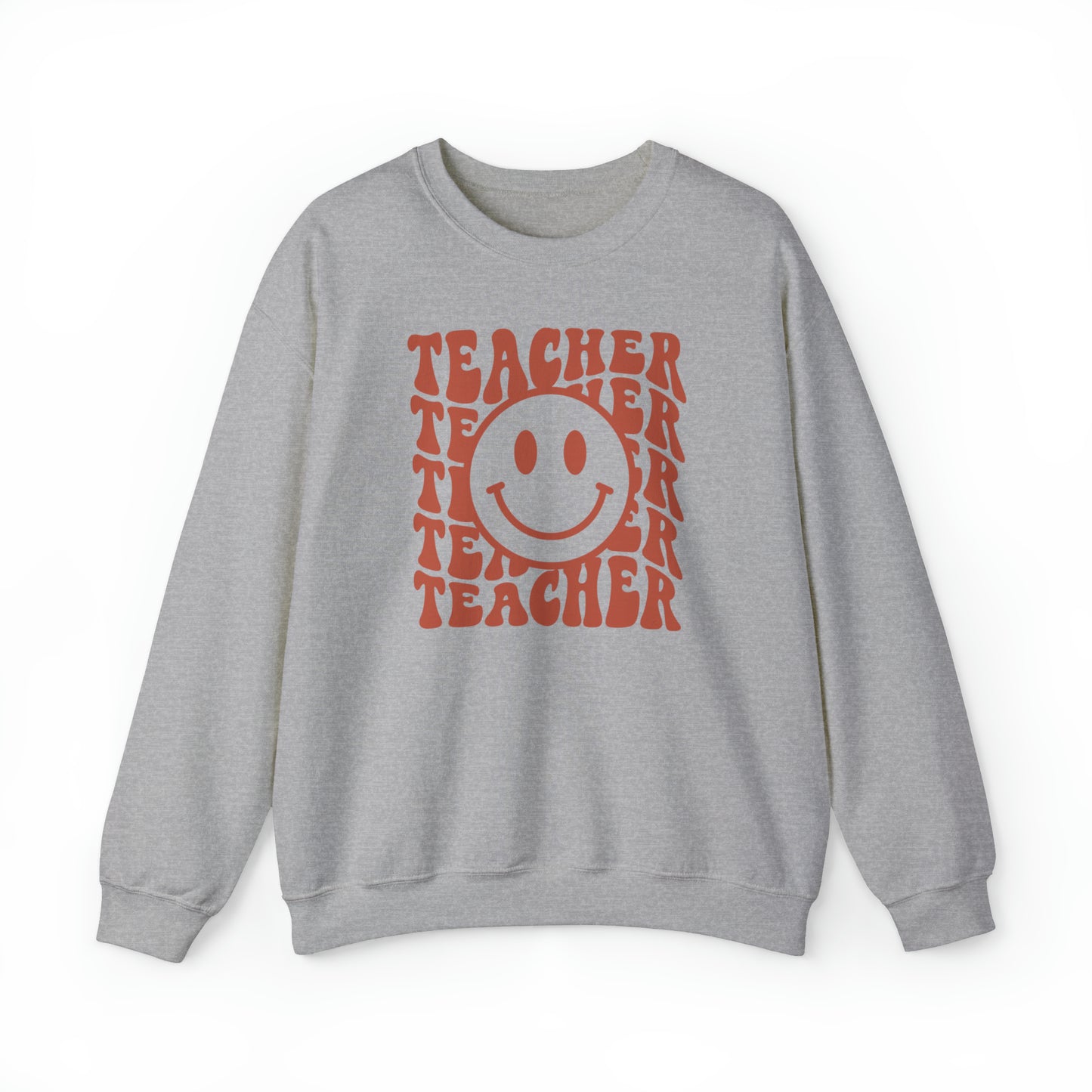 Retro Rust Colored Teacher with Smiley Face Unisex Heavy Blend™ Crewneck Sweatshirt