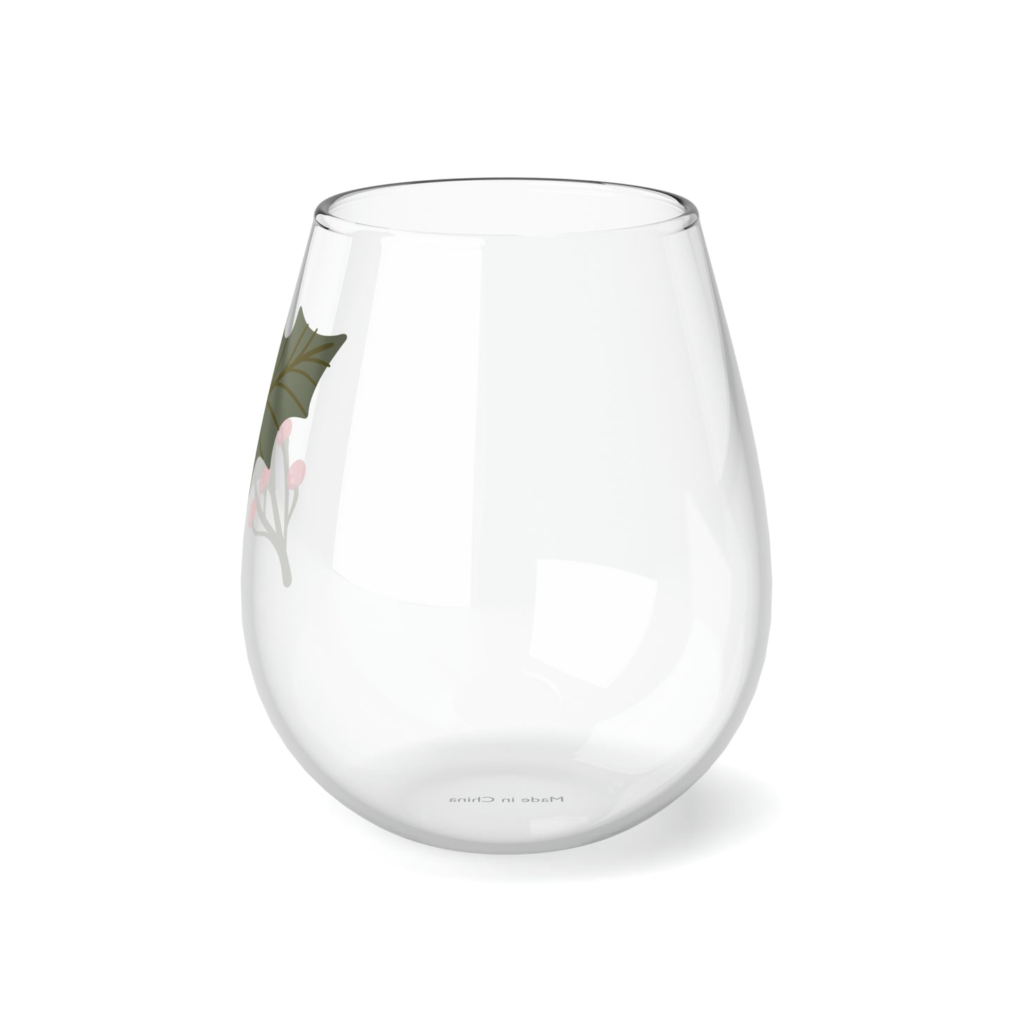 Holly Berry Leaf Stemless Wine/ Glass, 11.75oz