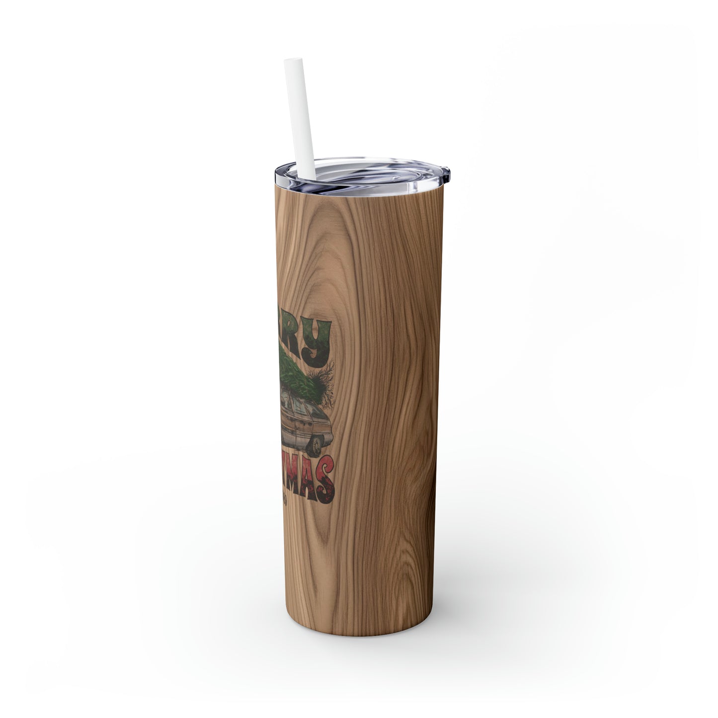 Distressed Merry Griswold's Christmas Tree Station Wagon Skinny Tumbler with Pick your Color Straw, 20oz