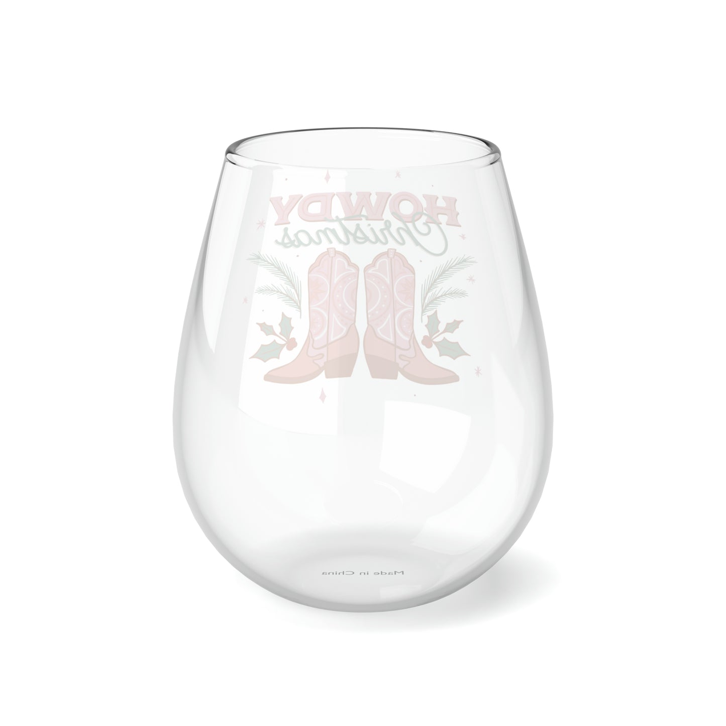 Howdy Christmas Pink Boots Stemless Wine/ Glass, 11.75oz
