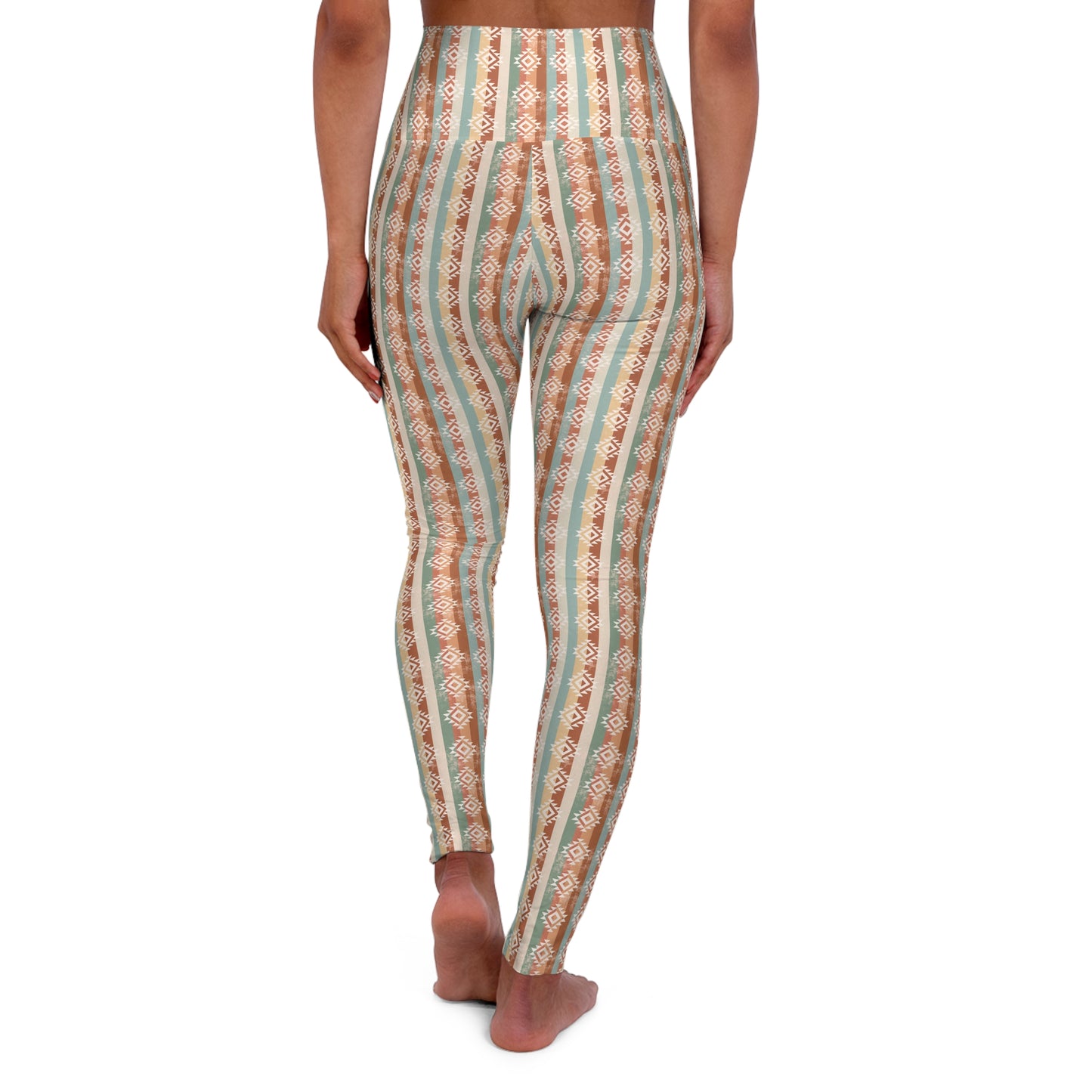 Aztec Brown Boho High Waisted White Yoga Leggings