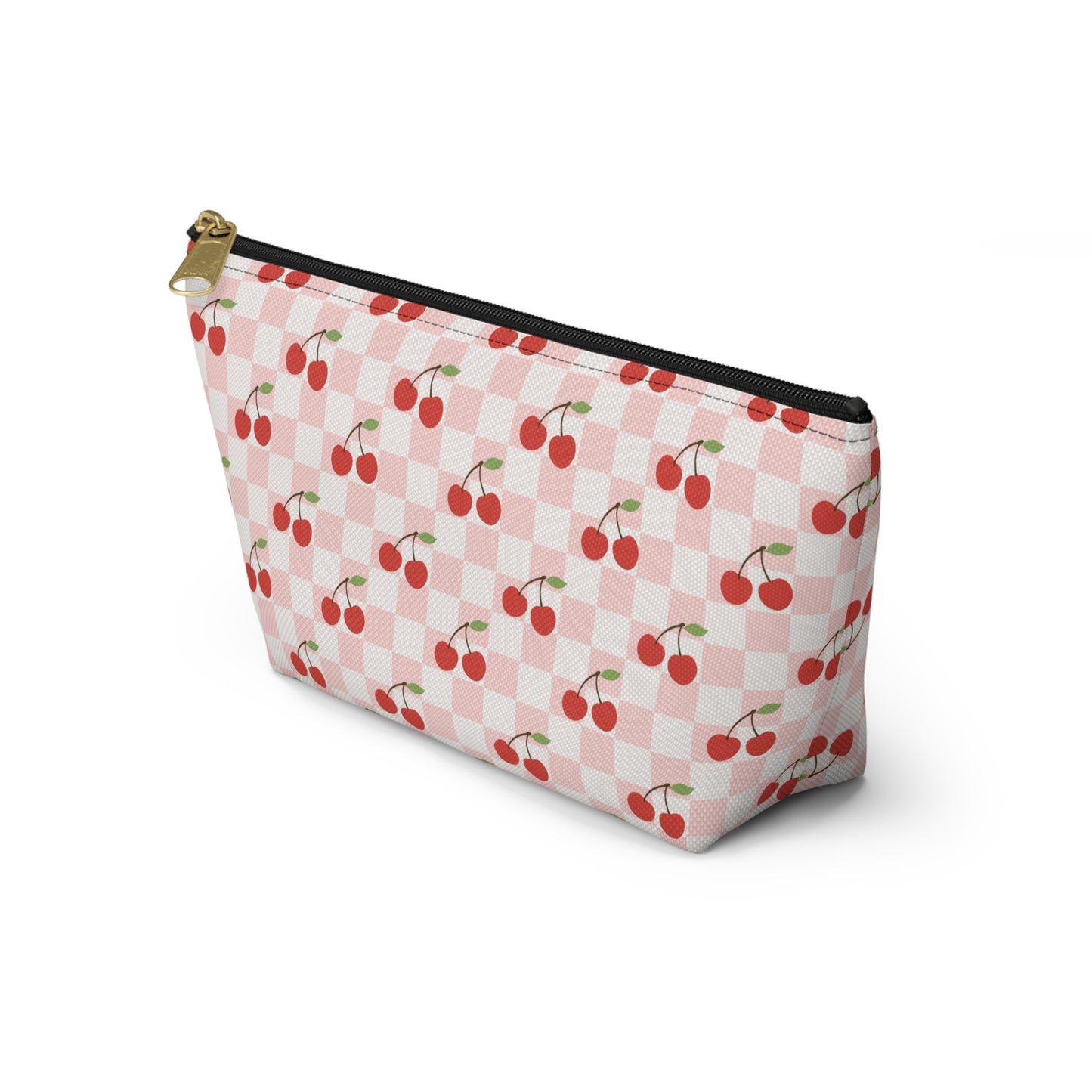 Checkered Cherries Print Design Accessory Pouch w T-bottom