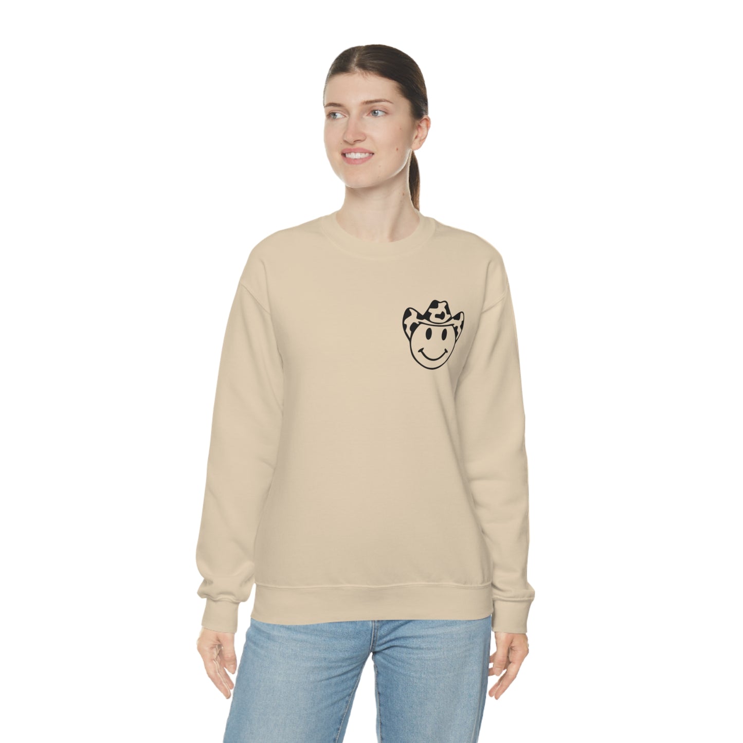 "Smiley Face HOWDY" (Front and Back Design) - Unisex Heavy Blend™ Crewneck Sweatshirt