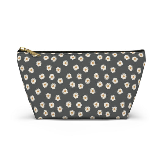 Boho White Daisy Design Accessory Pouch w T-bottom