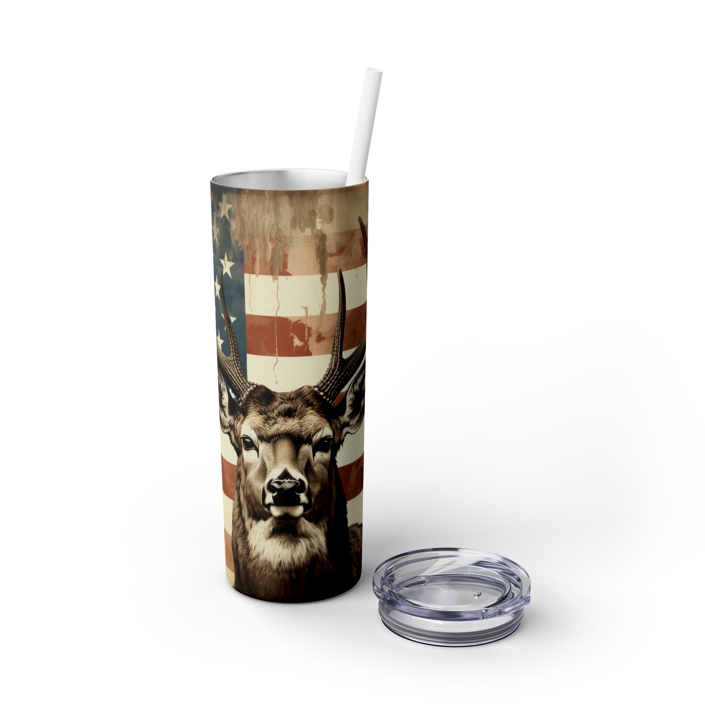 American Deer Hunting Skinny Tumbler with Straw, 20oz