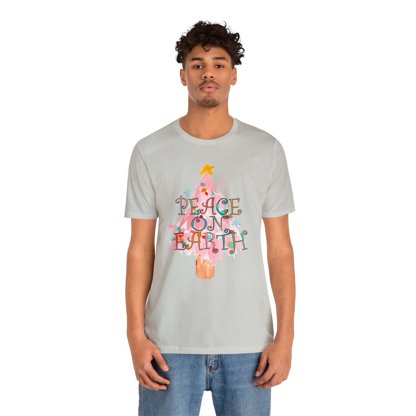 Peace on Earth Christmas/ Holiday Bella Jersey Short Sleeve Tee (Unisex)