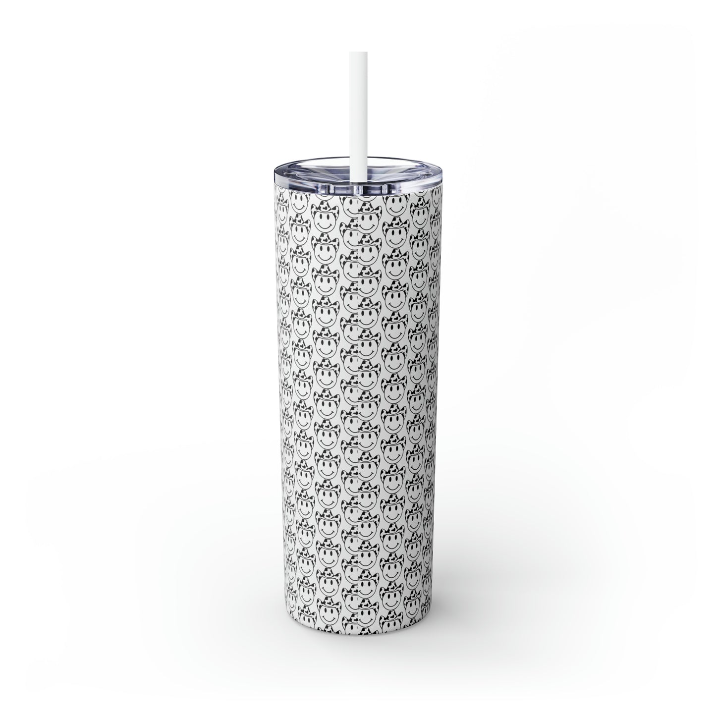 Howdy Howdy Howdy Smiley Face with Cowboy Hat Skinny Tumbler with Straw, 20oz