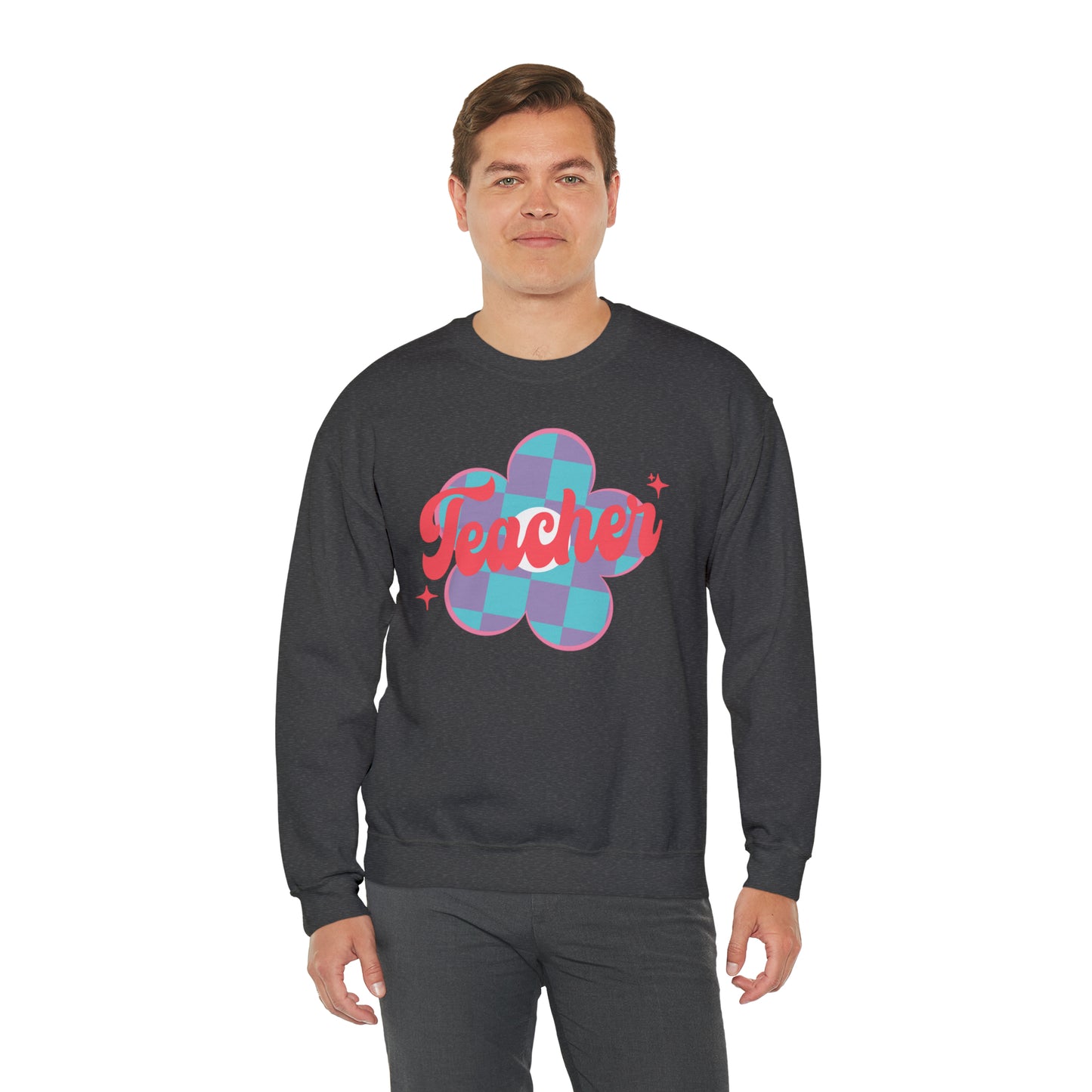 Plaid Daisy Teacher Heavy Blend™ Crewneck Sweatshirt