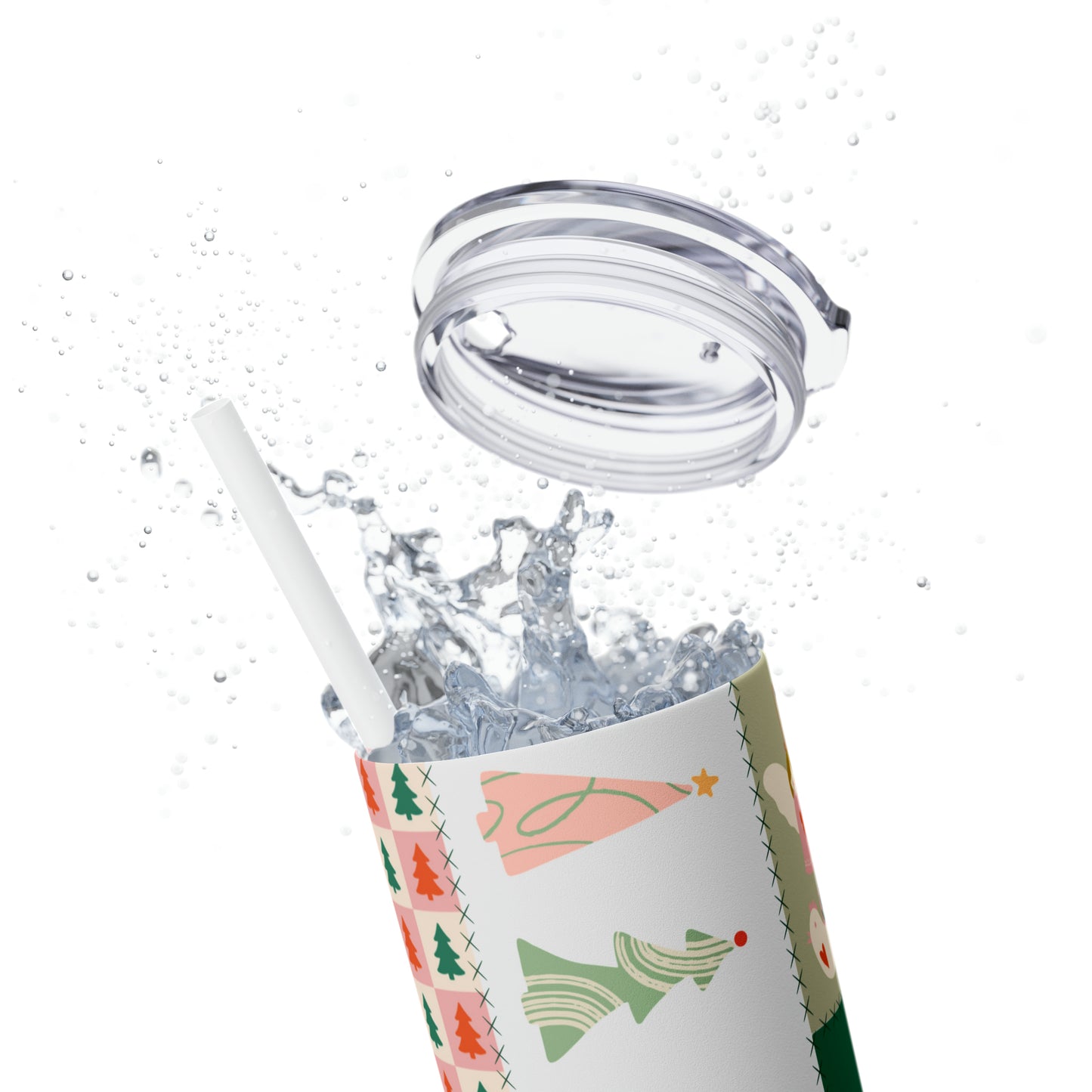 Boho Christmas Printed Holiday Skinny Tumbler with Straw, 20oz