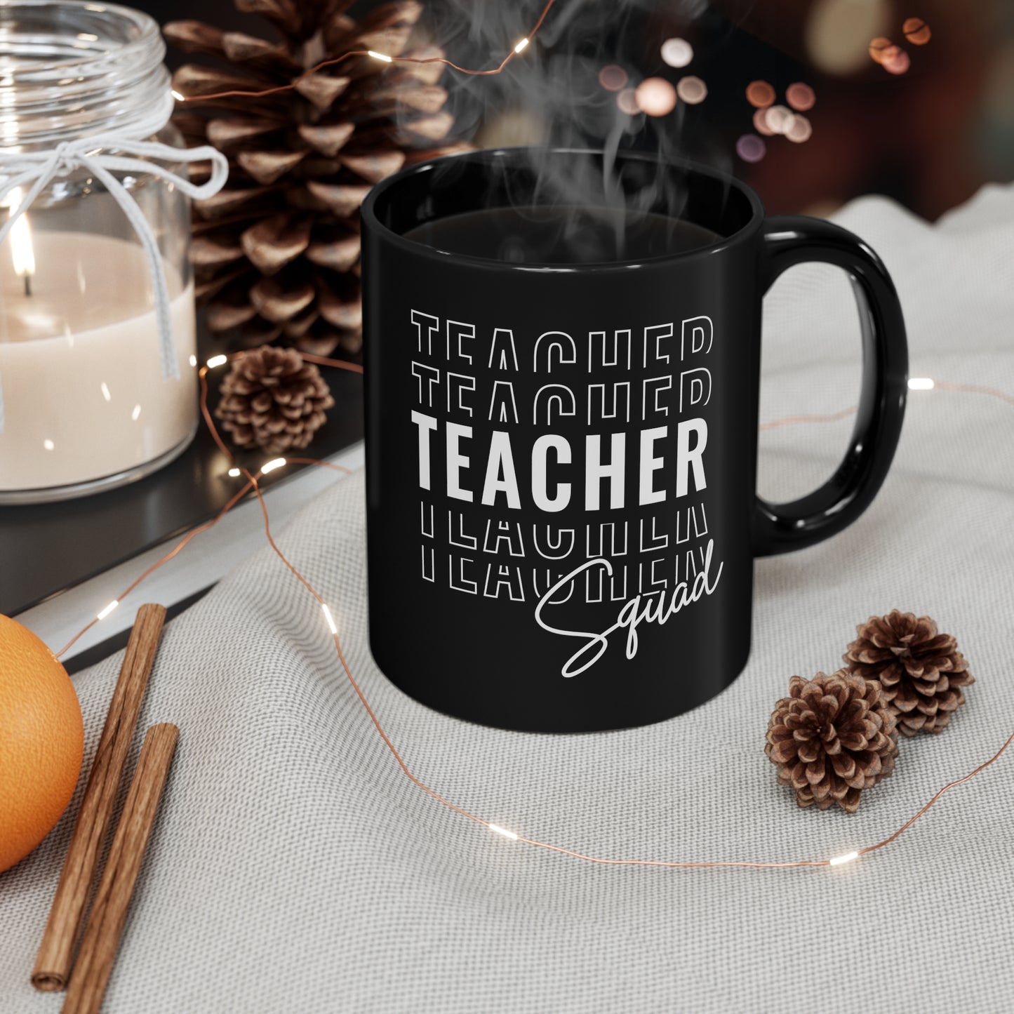 Teacher Teacher Teacher Squad Crew 11oz Black Mug