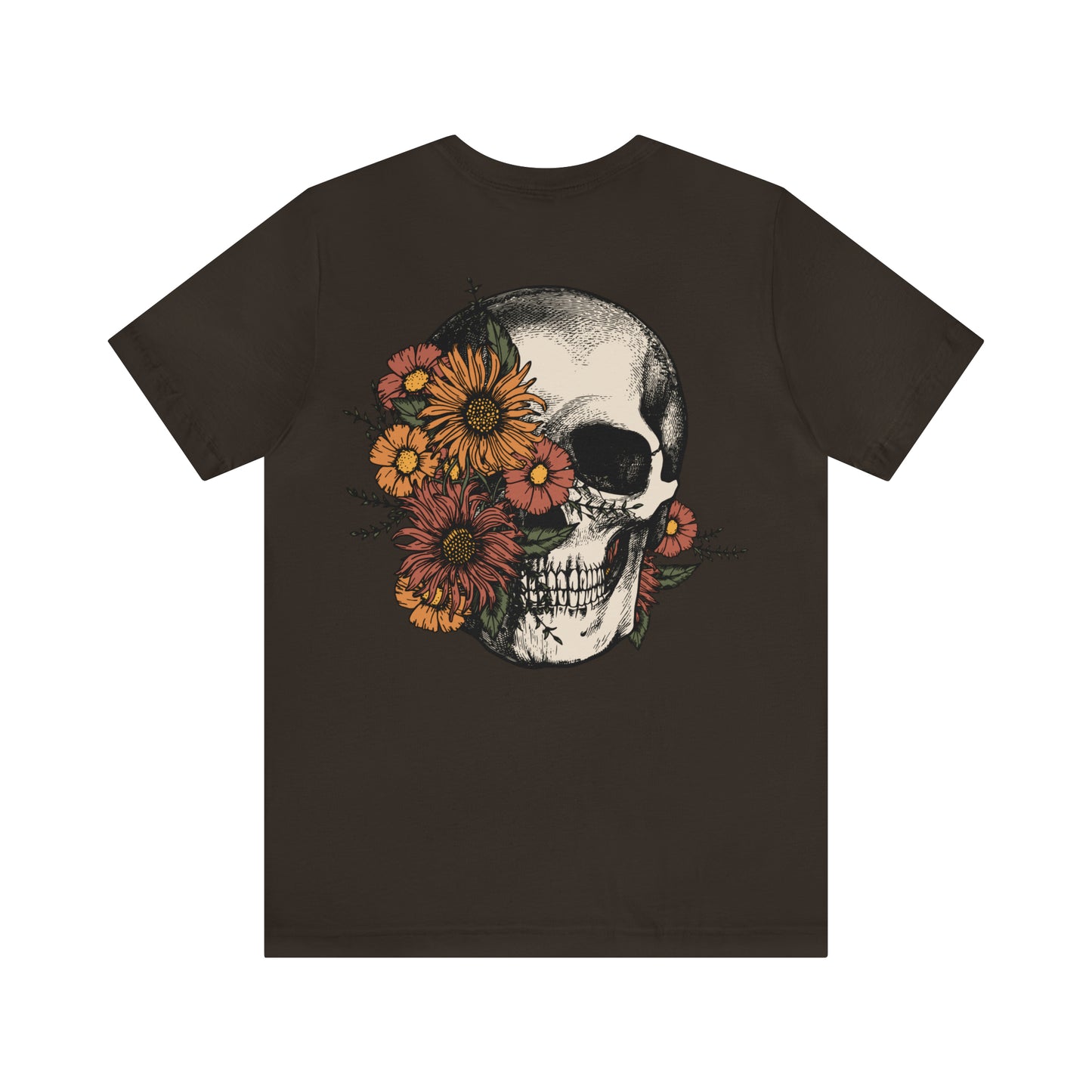 Floral Skeleton Head Front and Back Design T-Shirt