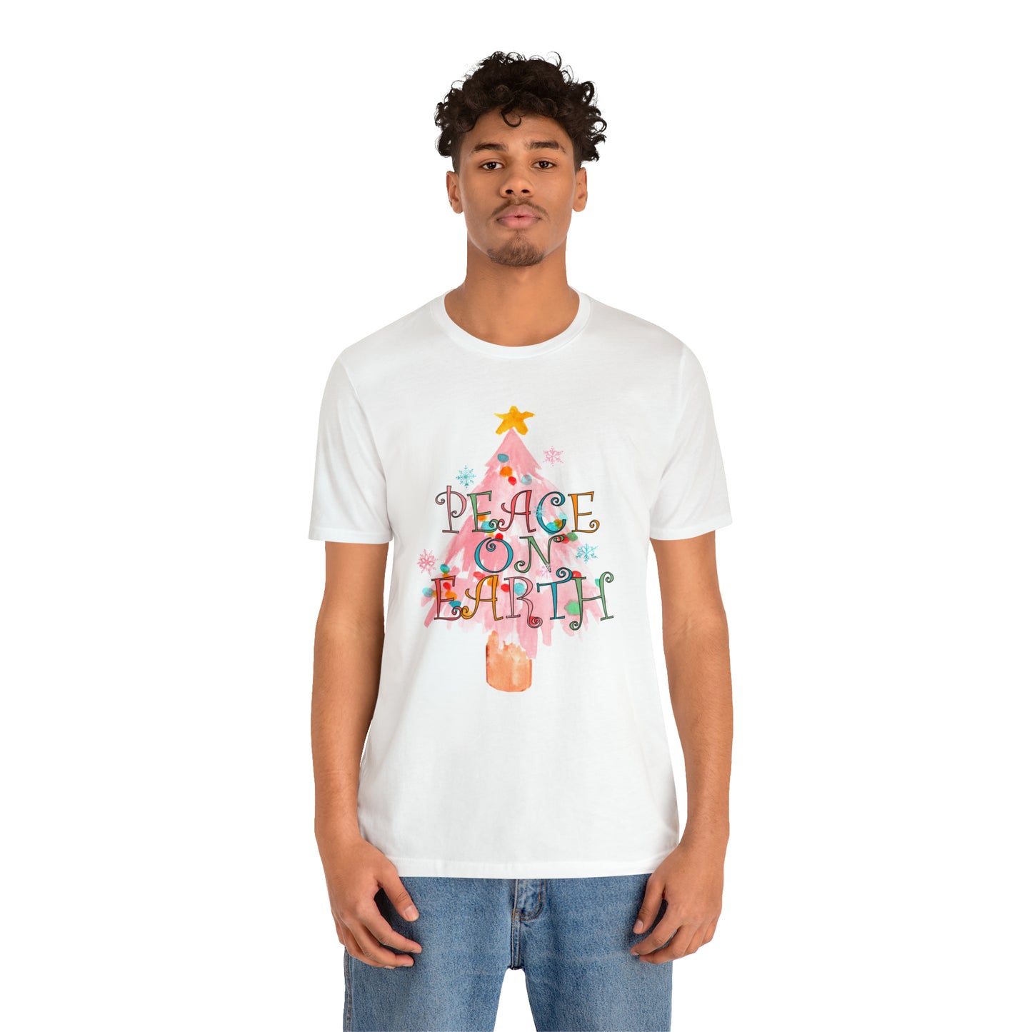 Peace on Earth Christmas/ Holiday Bella Jersey Short Sleeve Tee (Unisex)