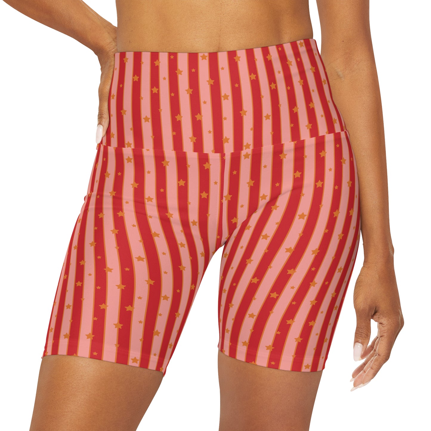 Christmas Holiday Merry Lips Stripes and Stars Yoga Shorts