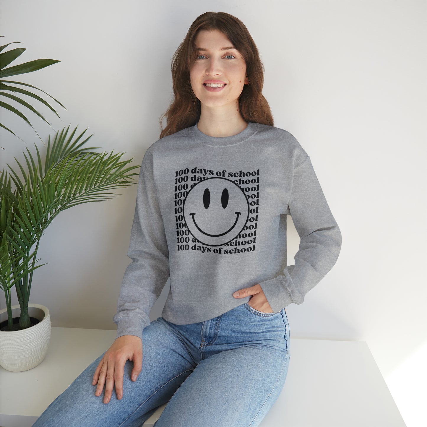 100 Days of School Smiley Face Heavyweight Crewneck Sweatshirt