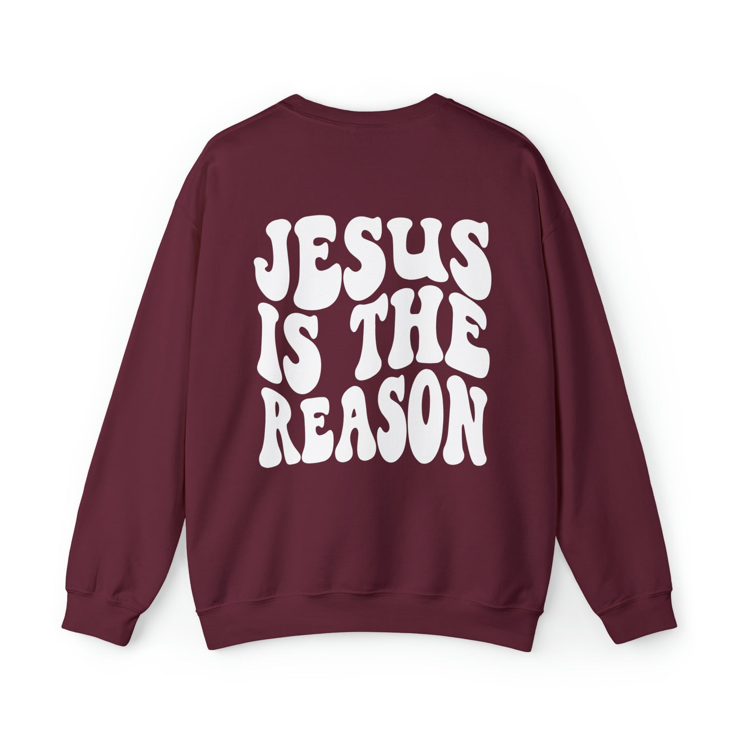 Jesus is the Reason Front & Back Design White Logo Unisex Heavy Blend™ Crewneck Sweatshirt