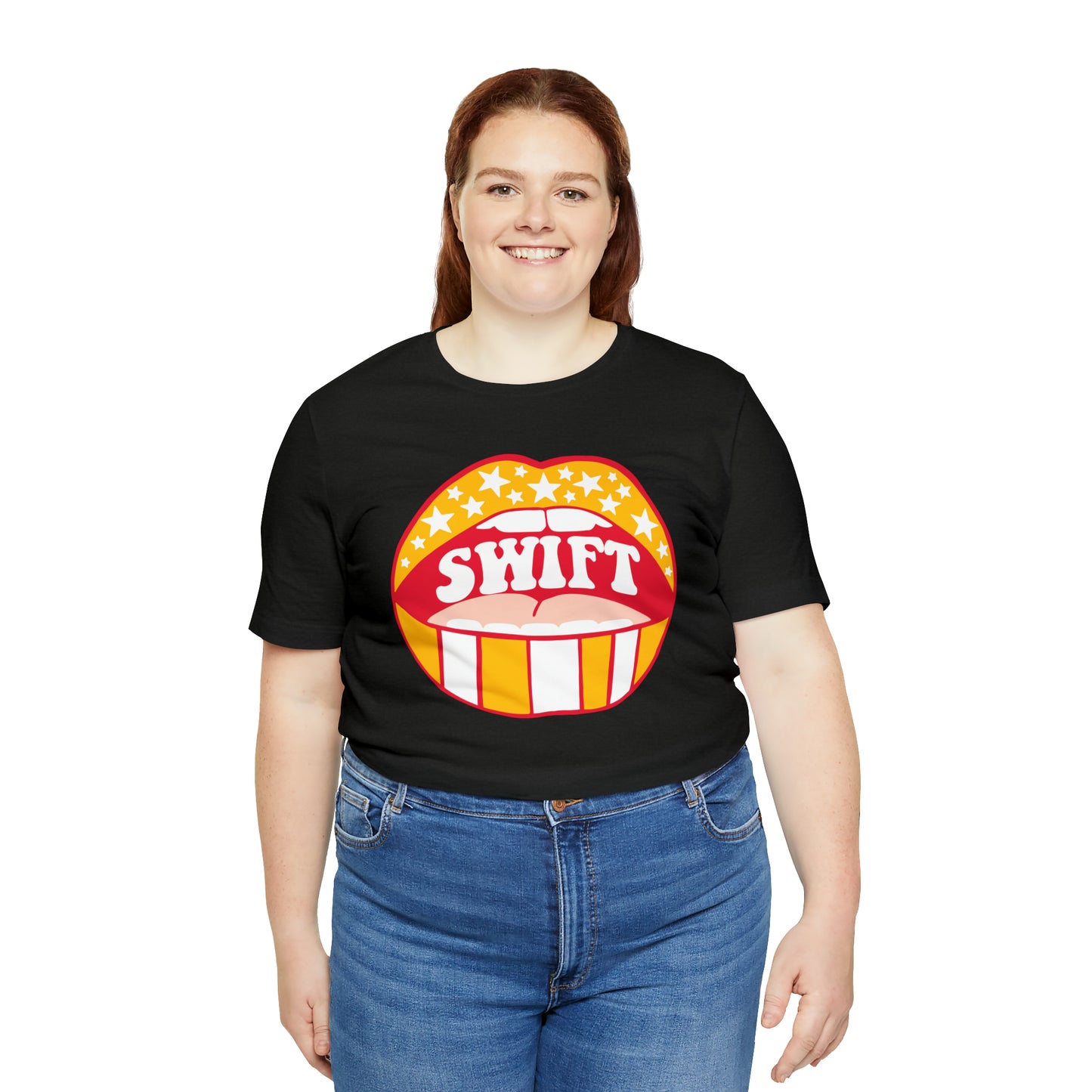 Swift Red, Yellow and White Lips Bella Jersey Short Sleeve Tee (Unisex)