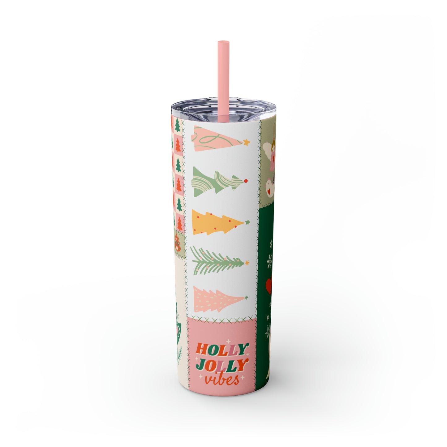 Boho Christmas Printed Holiday Skinny Tumbler with Straw, 20oz